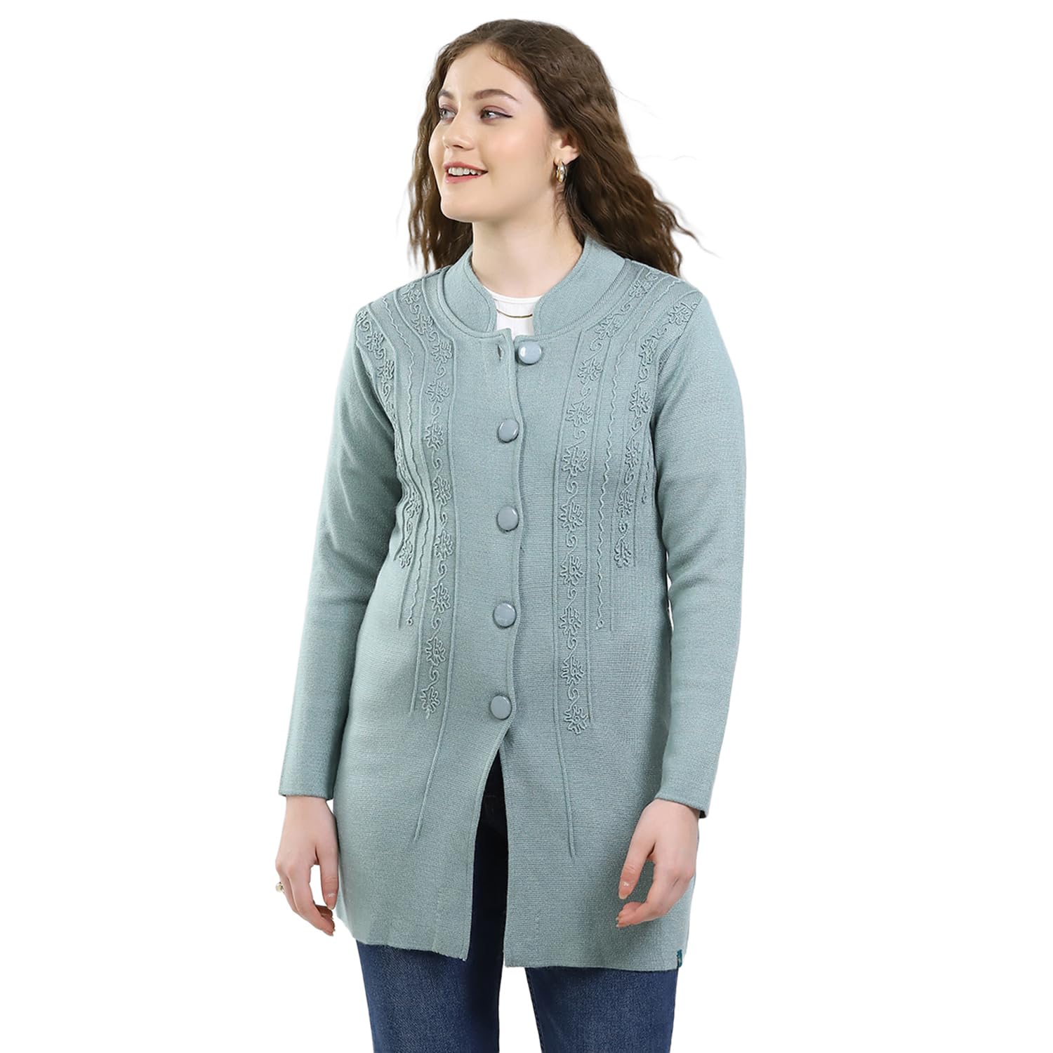 monte carlo Women’s Knitted Coat | Self Design | Regular Fit | Round Neck | Full Sleeve | Button Closure | Stylish Coat for Women-picture-17