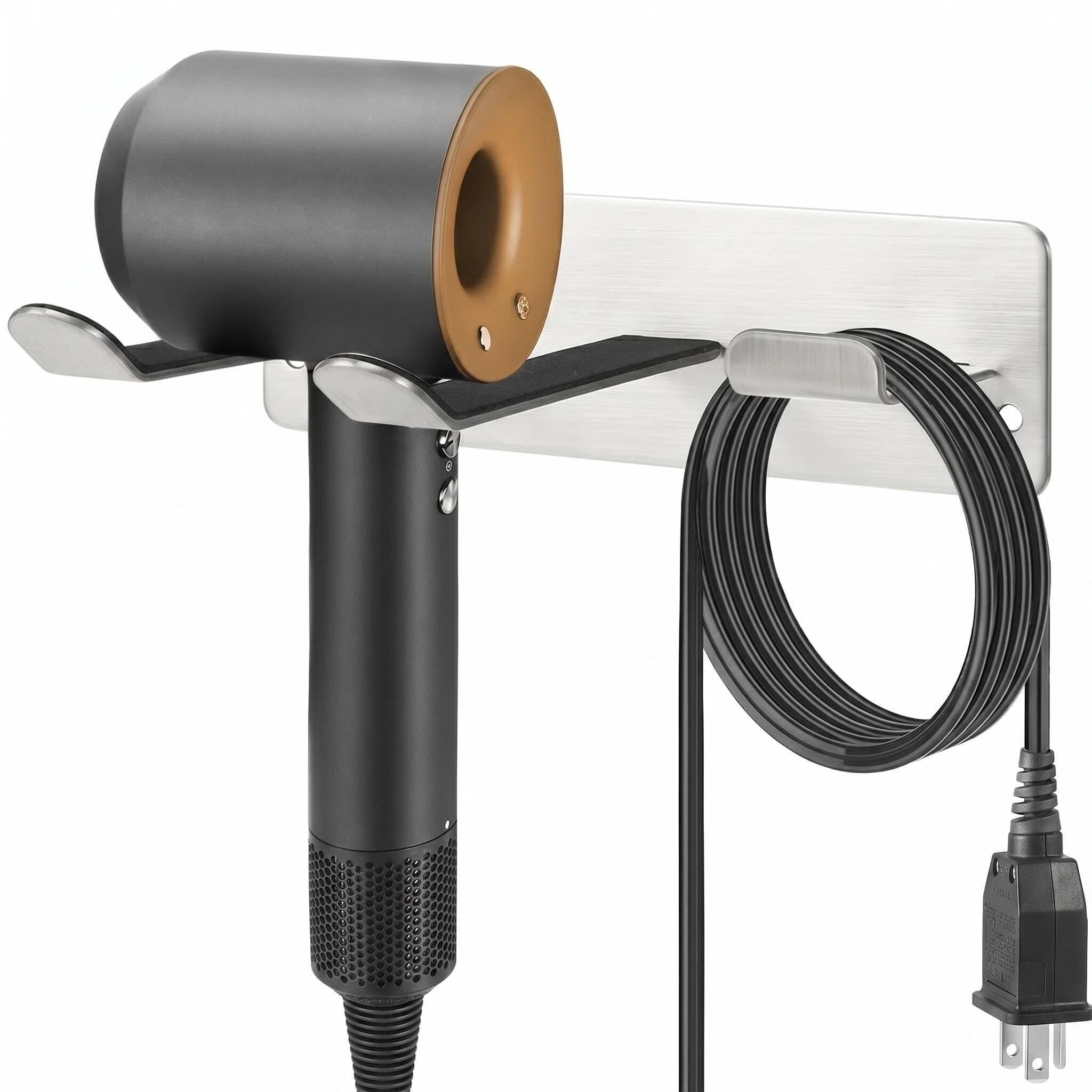 YOUGRIDDA Hair Dryer Holder, Wall Mounted Rack Compatible with All Hair Dryer, Space Organizer for Bathroom/Bedroom/Washroom/Barbershop, 304 Stainless Steel (Silver)