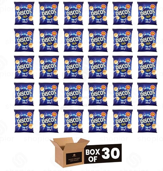 Discos Crisps Multipack | Cheese & Onion, Salt Vinegar, Prawn Cocktail, Pickled Onion| Bold Flavour, Crunchy Snack for Lunchboxes, Office, School (Salt & Vinegar 55p - 30g x 30Pack)