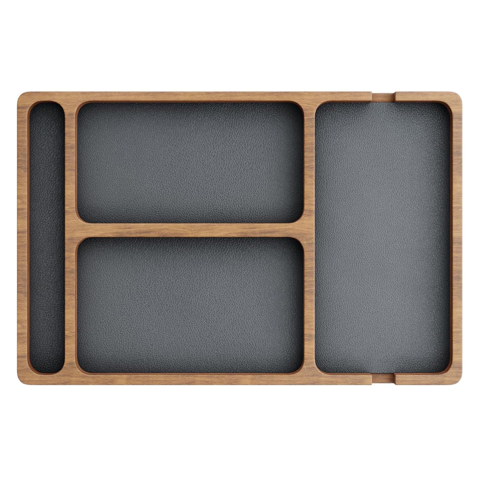 Uanqfegy Wooden Valet Tray - with Leather Inlay Compartment Night Stand Organizer, Catch All Tray for Keys Phone Wallet Watch Earbuds