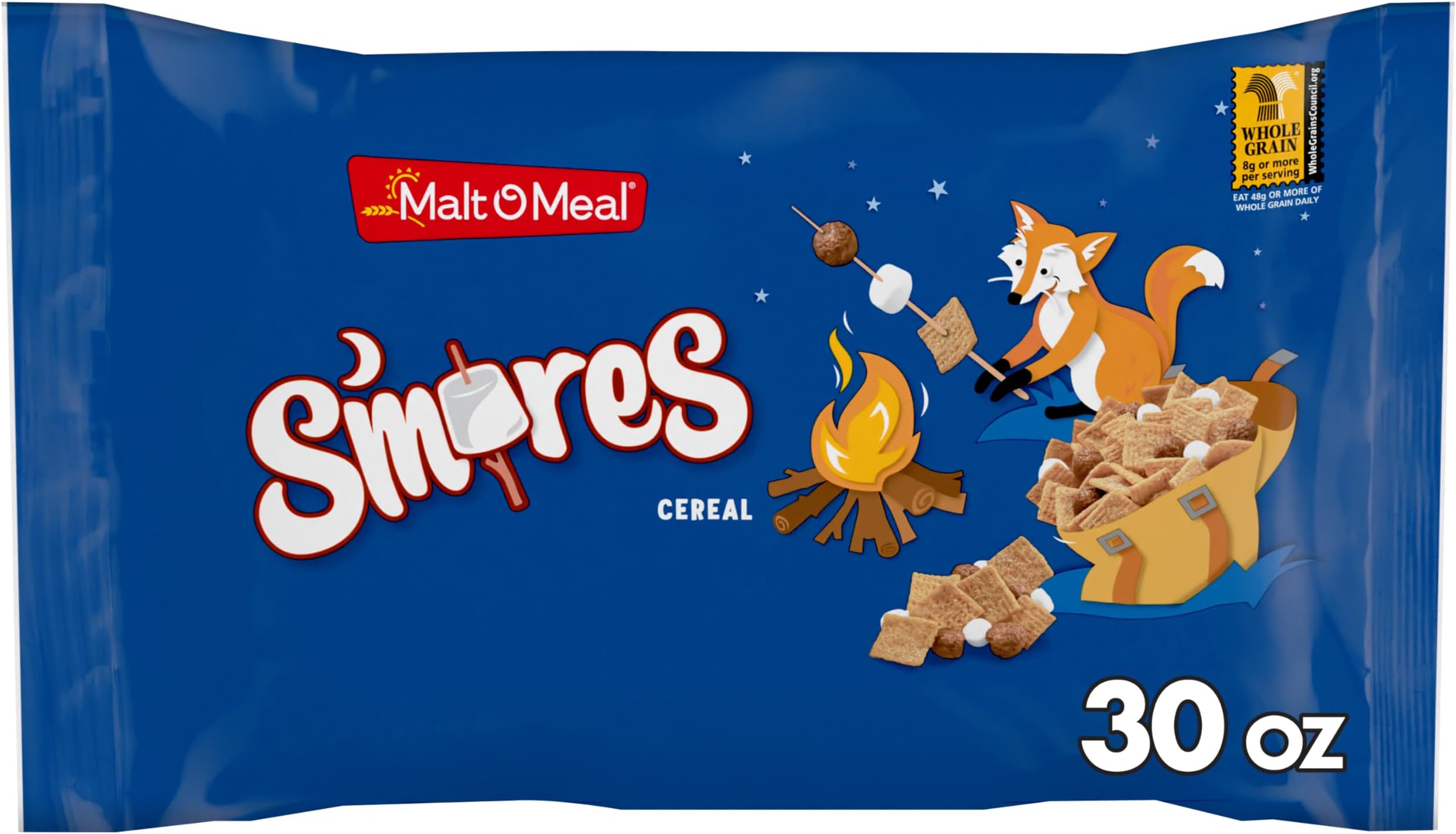 Malt-O-Meal S'mores Breakfast Cereal, with Honey Graham Squares, Chocolatey Puffs and Marshmallow Bits, Large Cereal for Family, 30 OZ Resealable Bag
