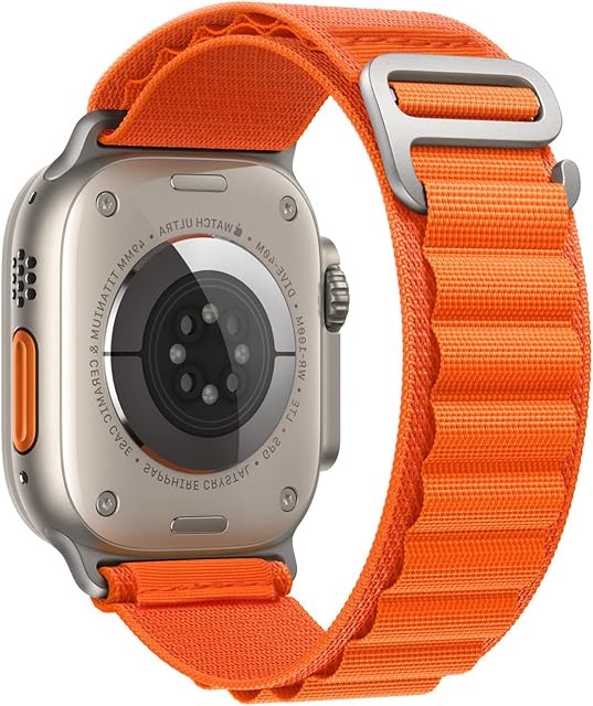 PearlSilk Alpine Loop Nylon Compatible with Apple Watch Straps 42mm 44mm 45mm 49mm, Textile Stretch Rugged Alpine Loop with Metal GHook Compatible for iWatch Ultra/SE/Series 8/7/6/5/4/3/2/1, Orange