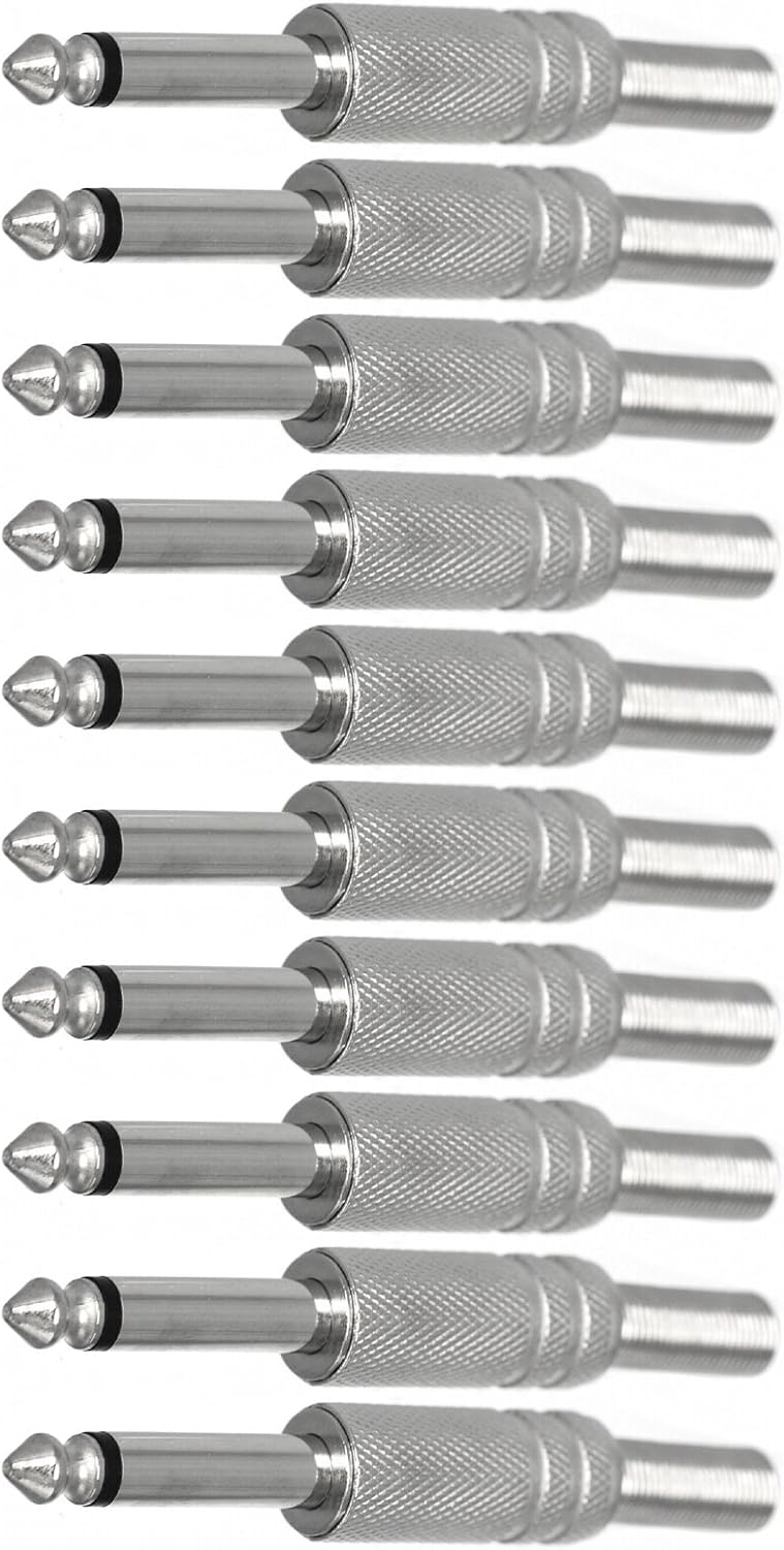 CESS 1/4 Inch TS Audio Phono Tone Male Plug Cable Connector - 1/4" 6.35mm TS Guitar Cable Plug (jcx) (10 Pack)