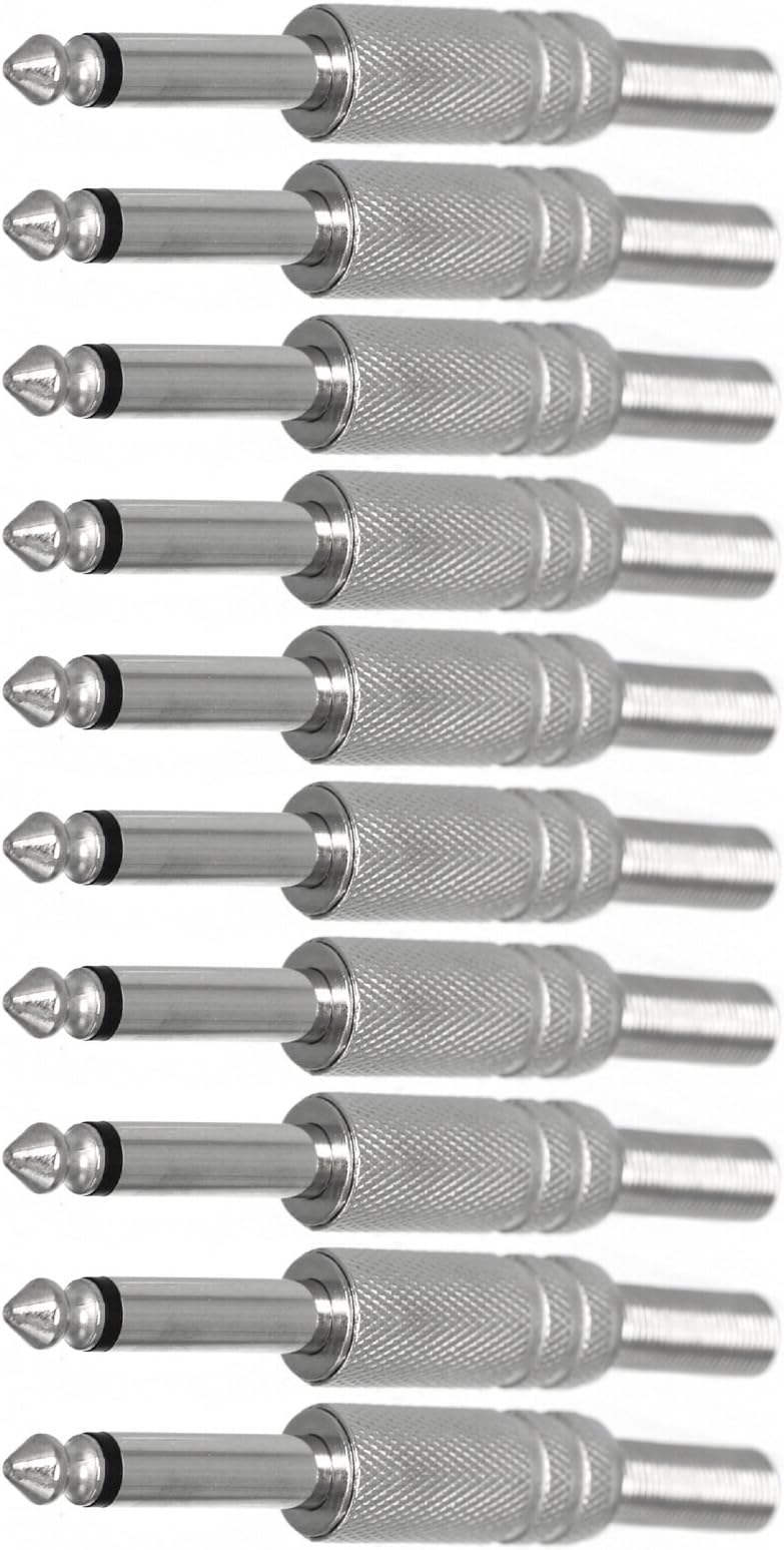 CESS 1/4 Inch TS Audio Phono Tone Male Plug Cable Connector - 1/4" 6.35mm TS Guitar Cable Plug (10 Pack)