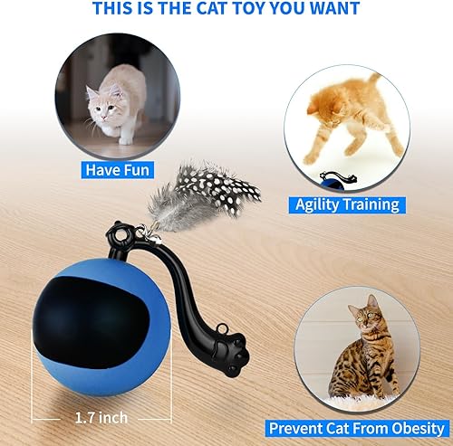 Miniatura 7 de Pelota de juguete interactiva para gatos con control remoto, juguete de plumas de gato móvil y rodante, recargable por USB, juguete para gatos de
