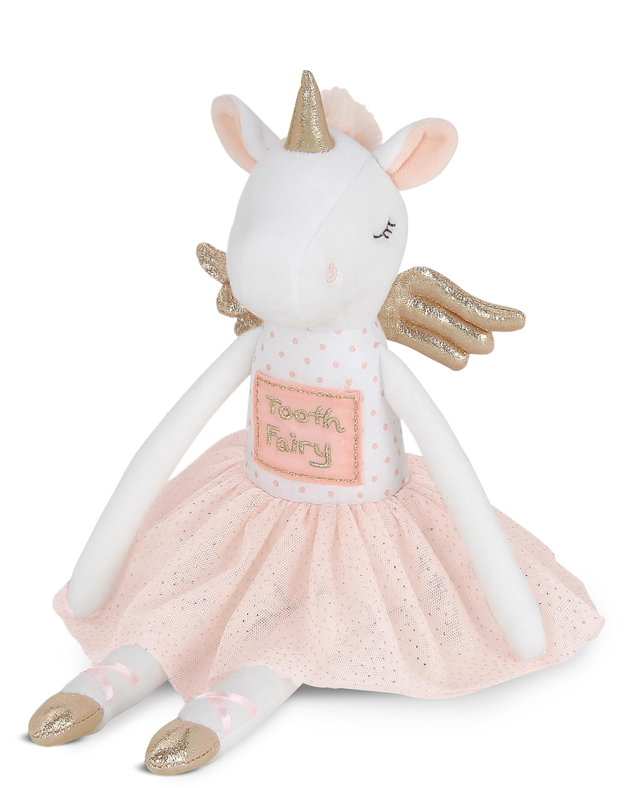 Bearington Collection Tooth Fairy Tooth Holder Plush Pillow for Girls – Hanging Doll for Bed, Door, Nightstand - Unicorn Twinkles 14"