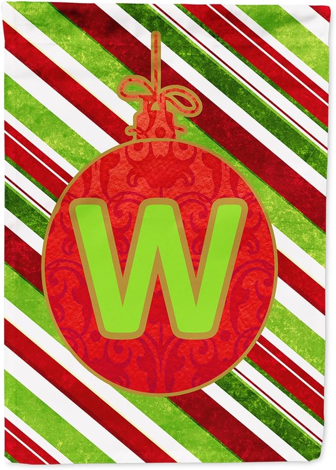 Caroline's Treasures CJ1039-W-CHF Christmas Oranment Holiday Initial Letter W House Flag Large Porch Sleeve Pole Decorative Outside Yard Banner Artwork Wall Hanging, Polyester, House Size, Multicolor