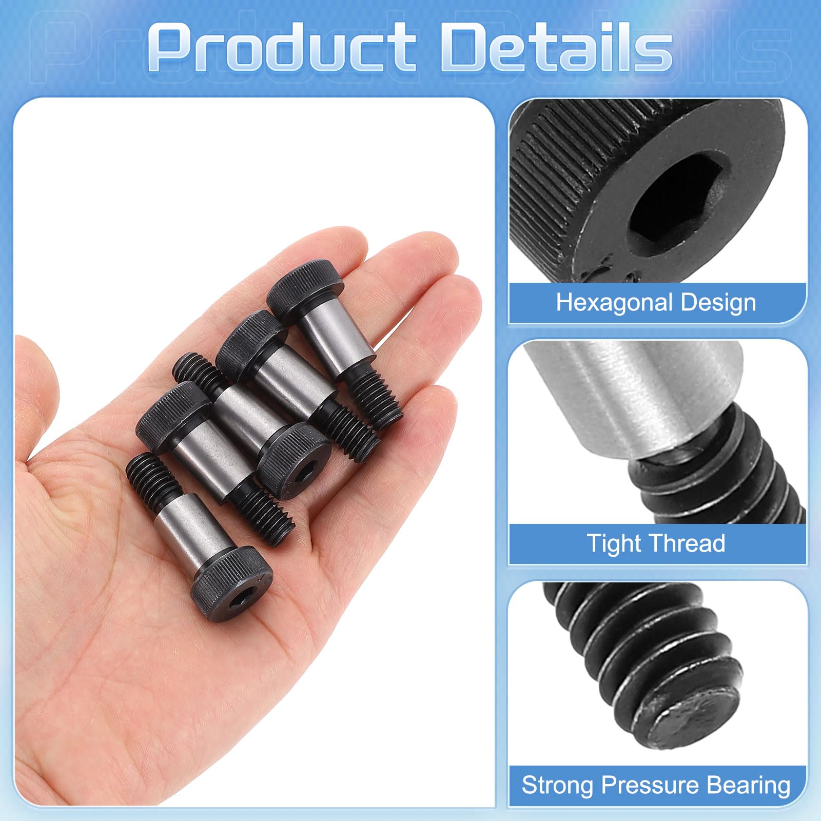 QUARKZMAN Vis À Tête Hexagonale Creuse En Acier Allié Pour Épaulement, Longueur D'Épaulement 3/4", Diamètre D'Épaulement 1/2", Filetage 3/8, 10pcs