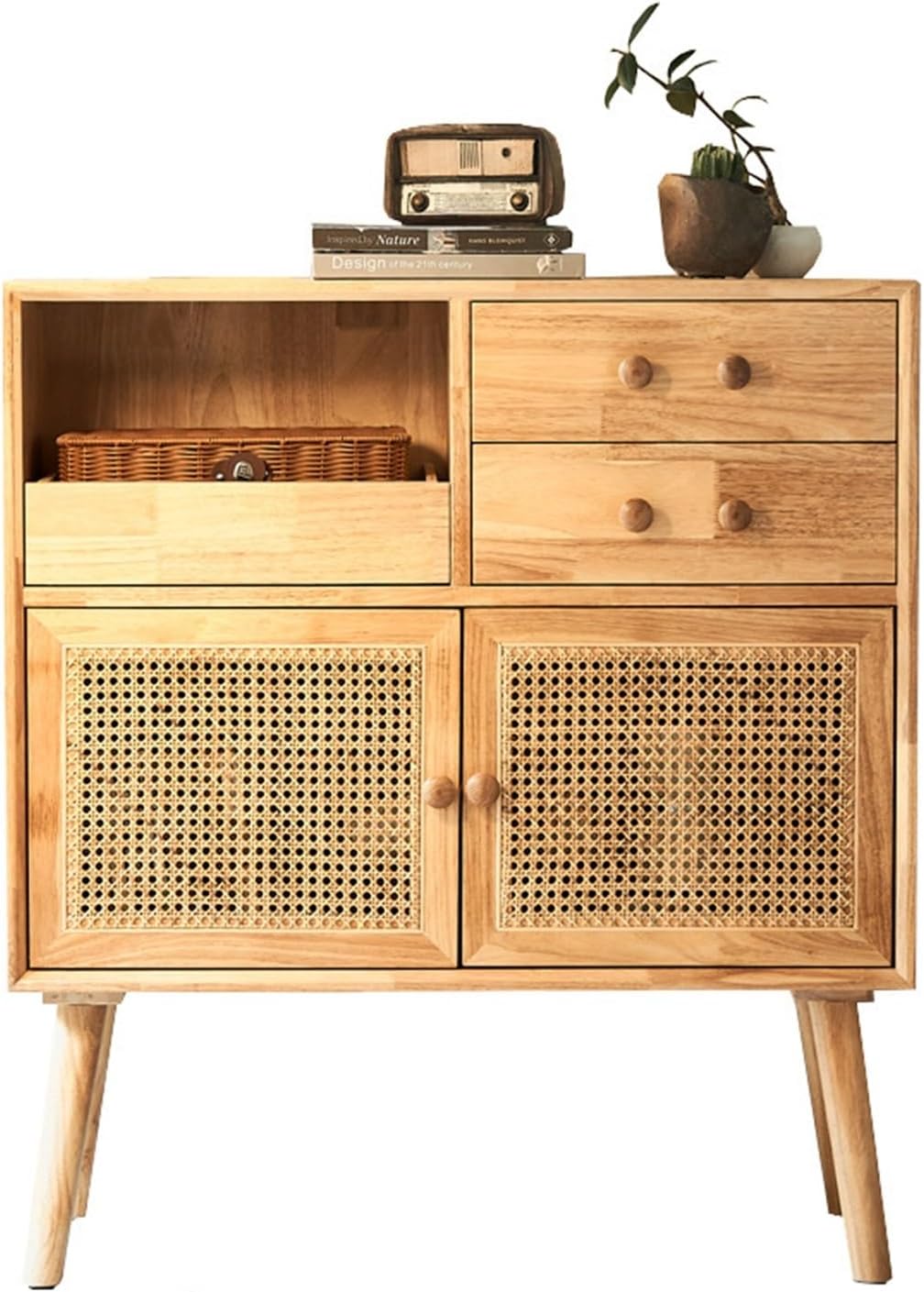 Kitchen Living Room Solid Wood Rattan Storage Cabinet Household With Drawer Dining Buffet Cabinet