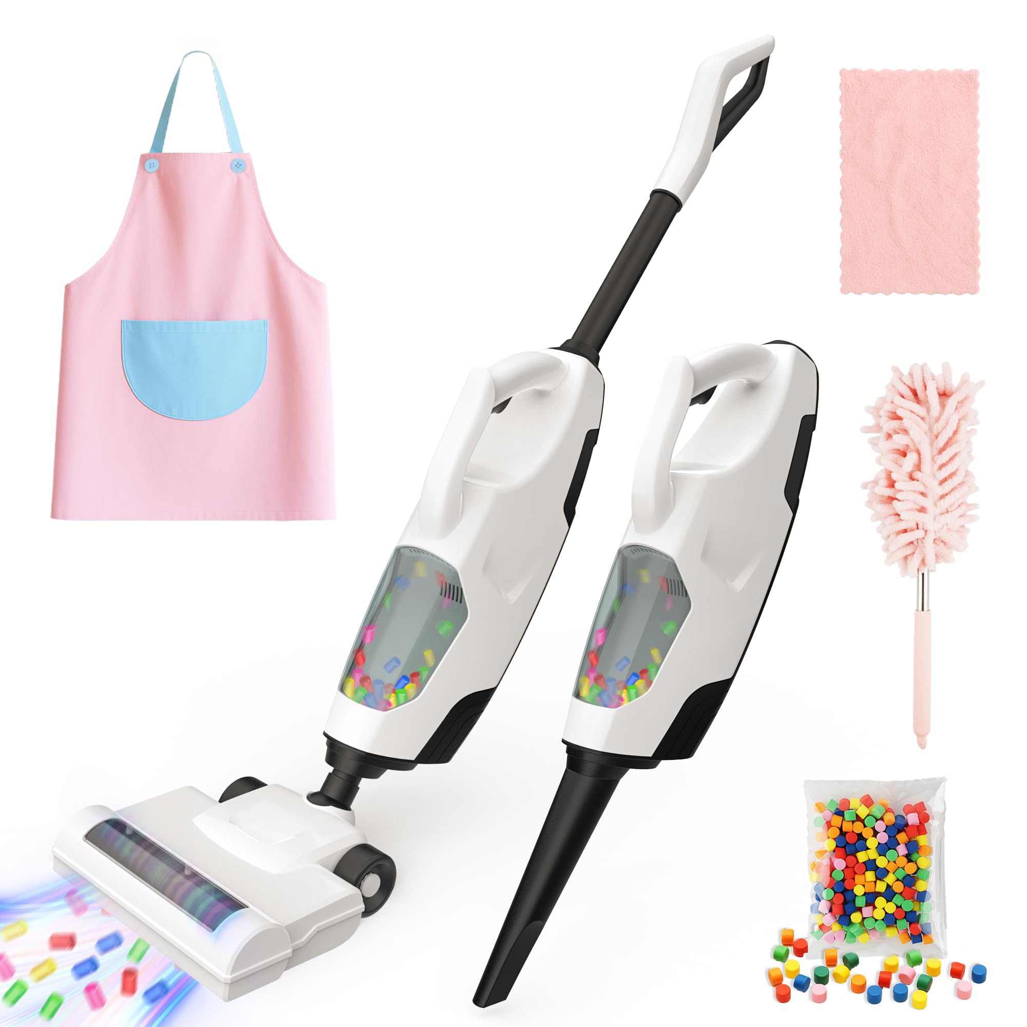 SMILESSKIDDO Kids Vacuum That Really Works - Toddler Toy Vacuum with 2 Nozzles & 5 Cleaning Set Accessories, Sound and Ball Popping Action, Pretend