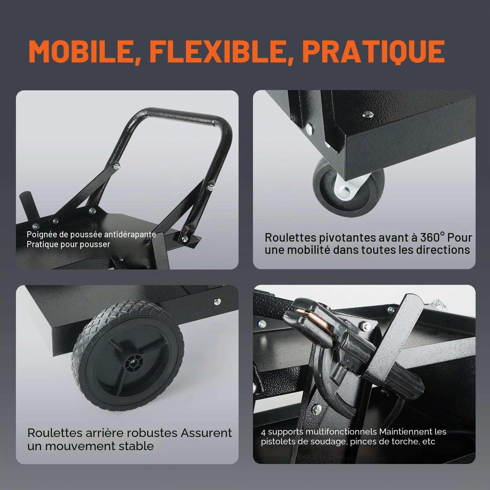 VEVOR Chariot de Soudage à 3 Niveaux Chariot Poste à Souder Capacité Charge 181,4 kg​​ Roues 360° Chaînes Sécurité Stockage Réservoirs Chariot Soudure MIG pour Atelier TIG Arc MMA Découpeur Plasma