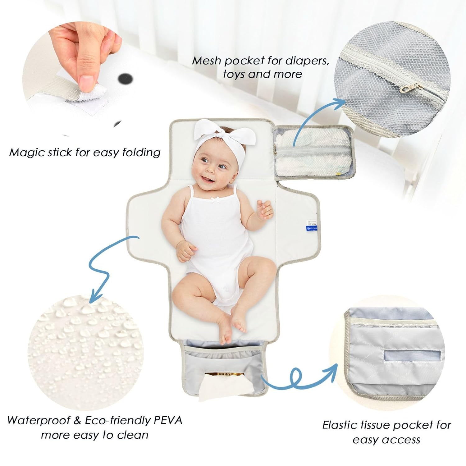 White Background Black Polka Dots Reusable Changing Pads for Baby with Tissue Pocket Baby Portable Changing pad for Moms, Dads cambiador de pa?ales para Bebes