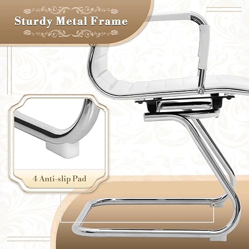 Miniatura 8 de Athena Collection Juego de 2 sillas de escritorio sin ruedas, de piel sintética, con reposabrazos de base de trineo, sillones de recepción laterales