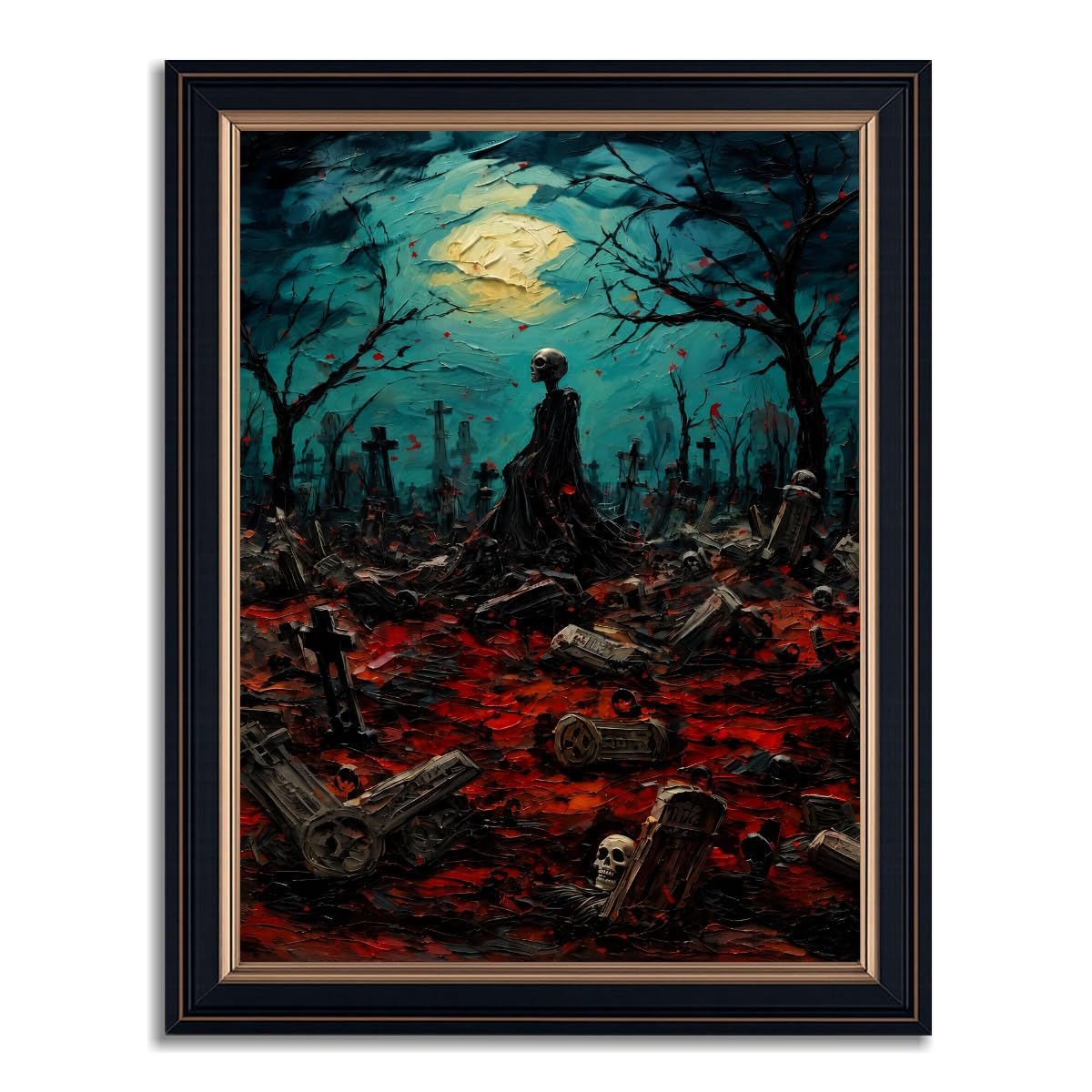 Stampa su tela incorniciata con immagine di un cimitero autunnale e luna,