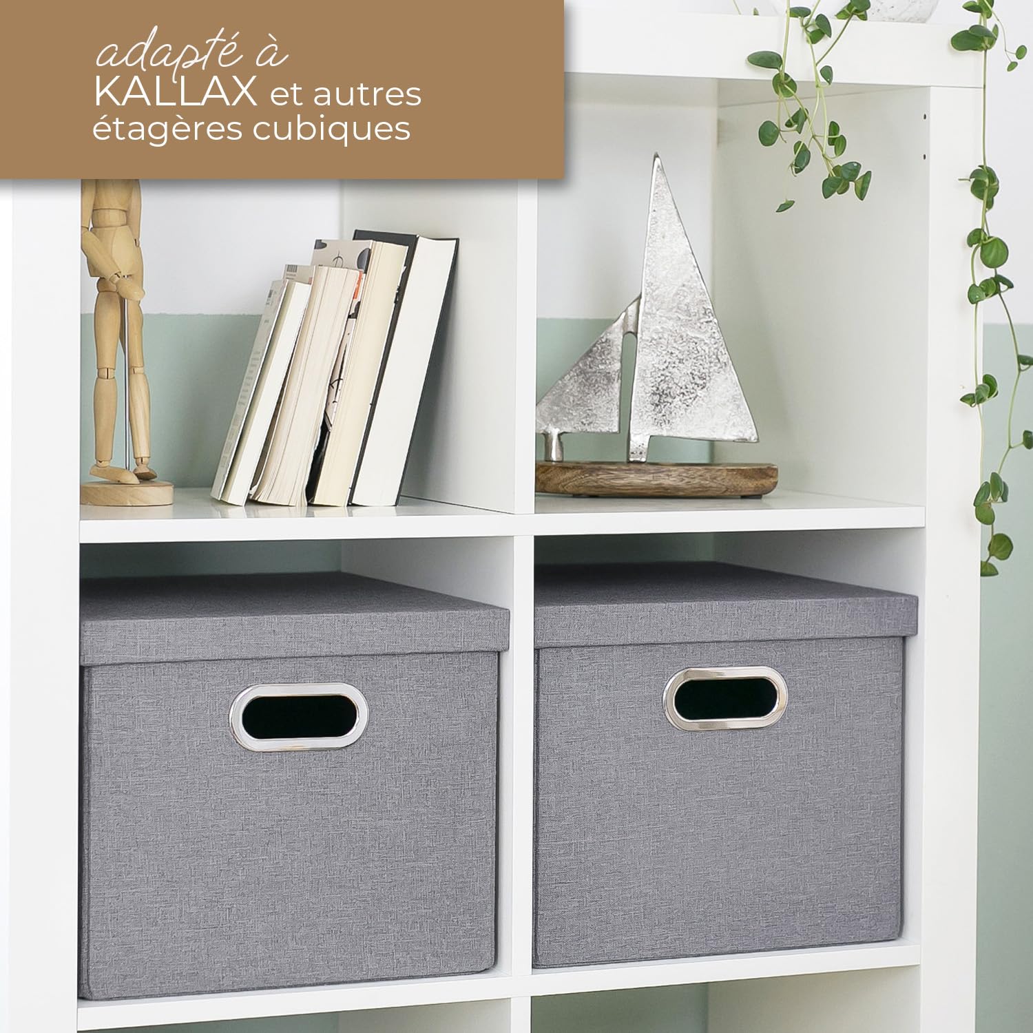 HMF Boîte de rangement avec couvercle pour dossiers suspendus DIN A4 | boite dossier suspendu | convient pour Kallax | 33 x 37,5 x 28 cm | Gris