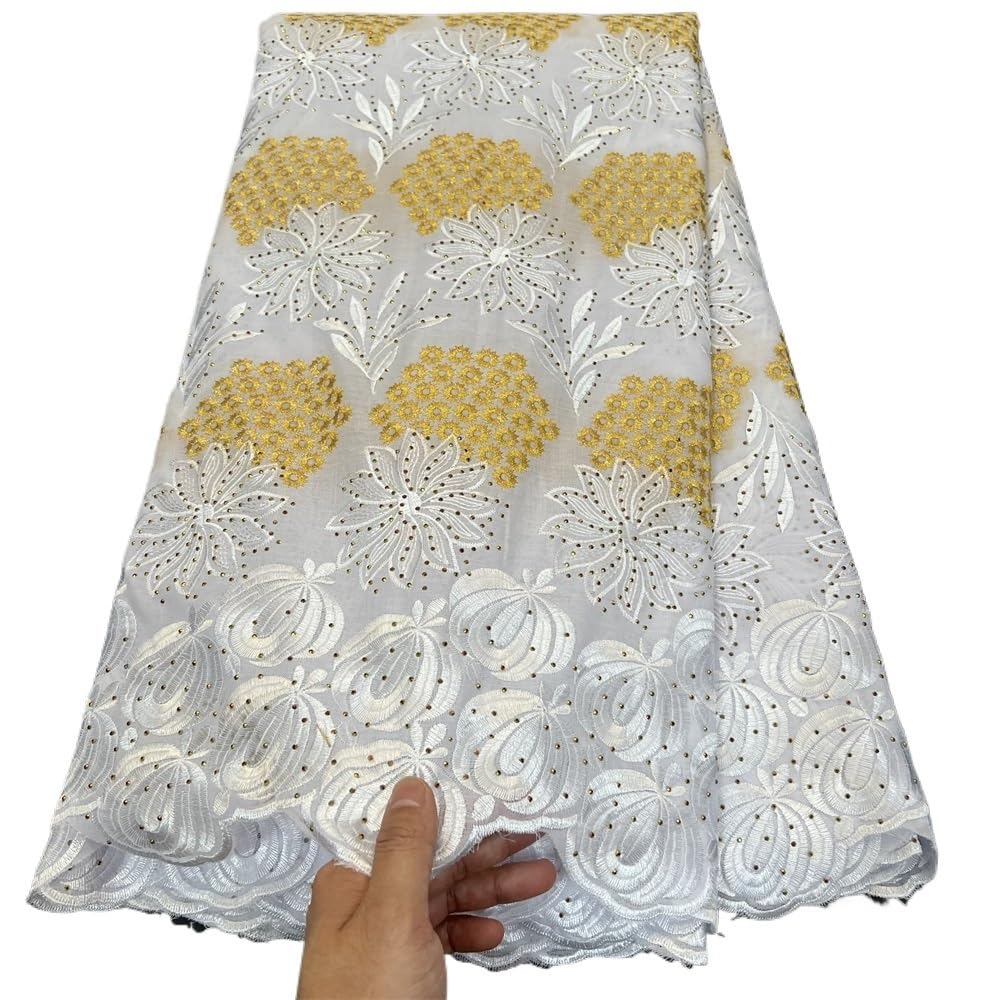 Tela de encaje de tul para costura, vestido de fiesta de boda, damasco de algodón bordado, 5 yardas (6)