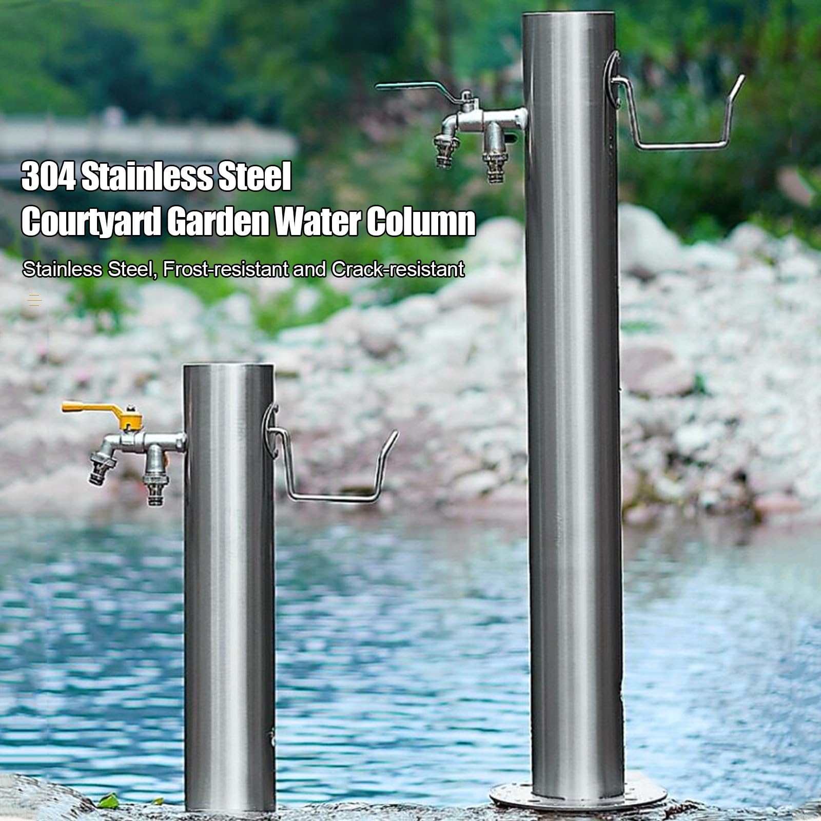 Columna de Agua Vertical de Acero Inoxidable para jardín, Soporte Independiente para Manguera con Grifo anticongelante para riego y Lavado, hidrante dispensador de Agua Duradero