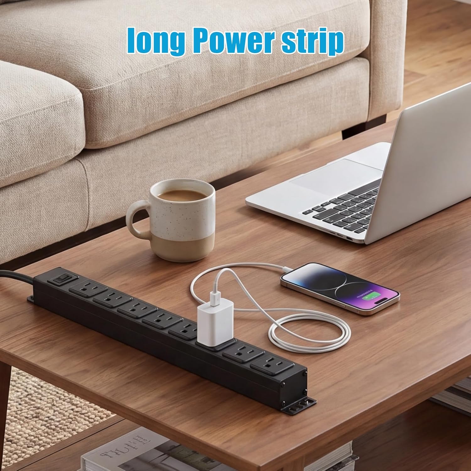 HHSOET Metal 360° Rotating Mountable Power Strip, 8 Outlet Surge Protector Power Strip, Heavy Duty Wall Mount Surge Protector with Switch,1200J,15A 125V 1875W, 3ft Power Cord.(Black)