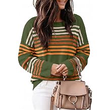 Dokotoo Womens Striped Sweaters 2026 Trendy Casual Pullover Knit Tops
