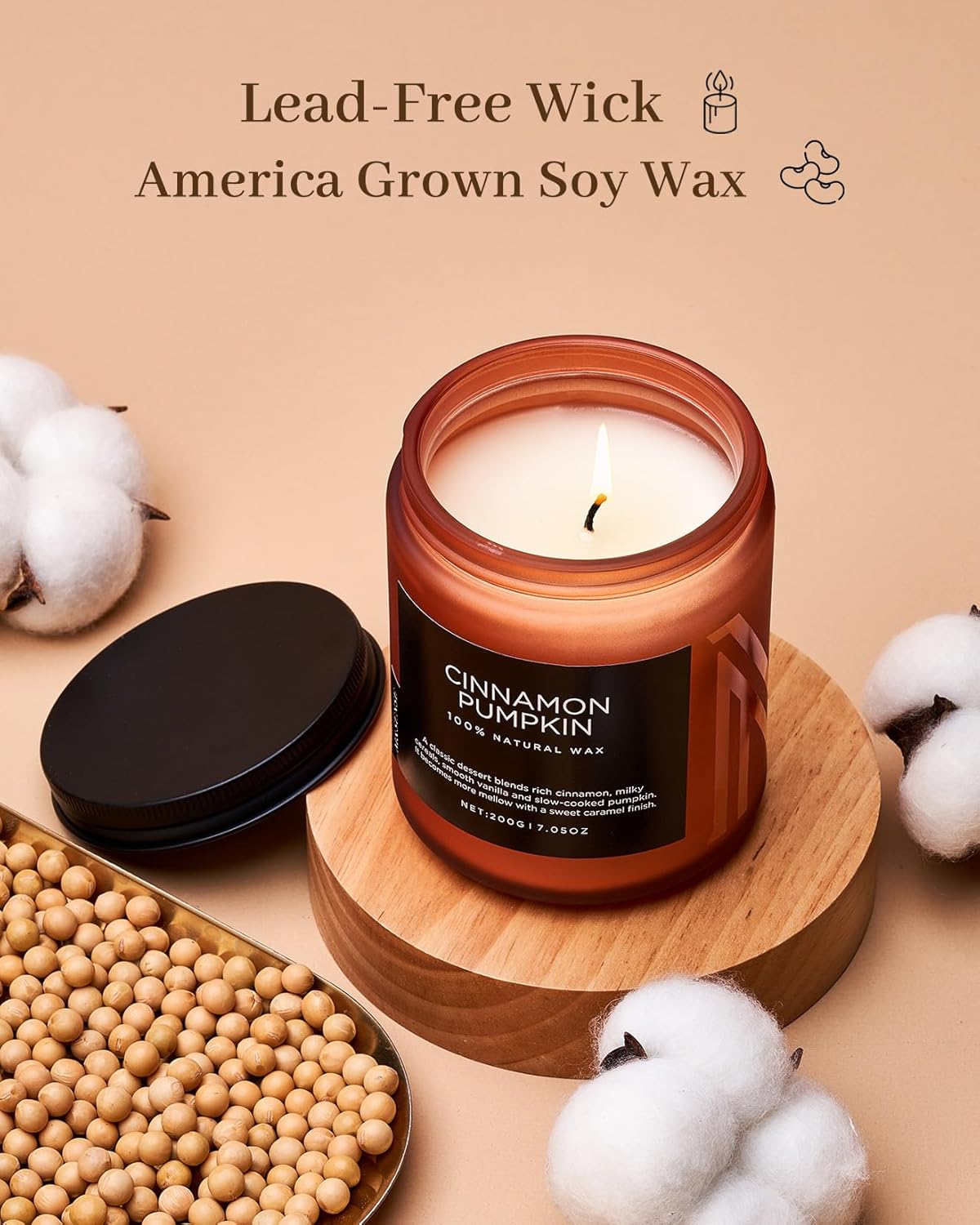 M&SENSE Cinnamon Pumpkin Fall Scented All Natural Soy Wax Candles for Home Scented, Cotton Wick Autumn Long Burning 7.05oz 50 Hours Burn Time, Jar Candle Gift for Thanksgiving - Image 3