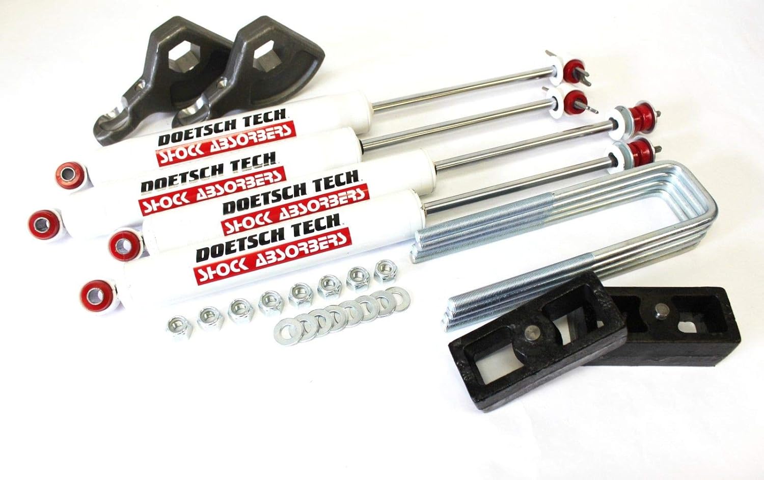 RTZ - Compatible with Dodge Dakota Pickup Full Lift kit Front Adjustable 1-3" Forged Torsion Keys + Rear 2" Lift Block Kit + Set of Doestch Tech Premium Nitrogen Gas Charged Shocks Leveling 4wd V6