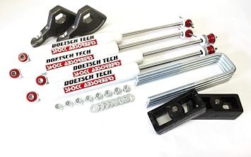 RTZ - Compatible with Dodge Dakota Pickup Full Lift kit Front Adjustable 1-3" Forged Torsion Keys + Rear 4" Lift Block Kit + Set of Doestch Tech Premium Nitrogen Gas Charged Shocks Leveling 4wd V8