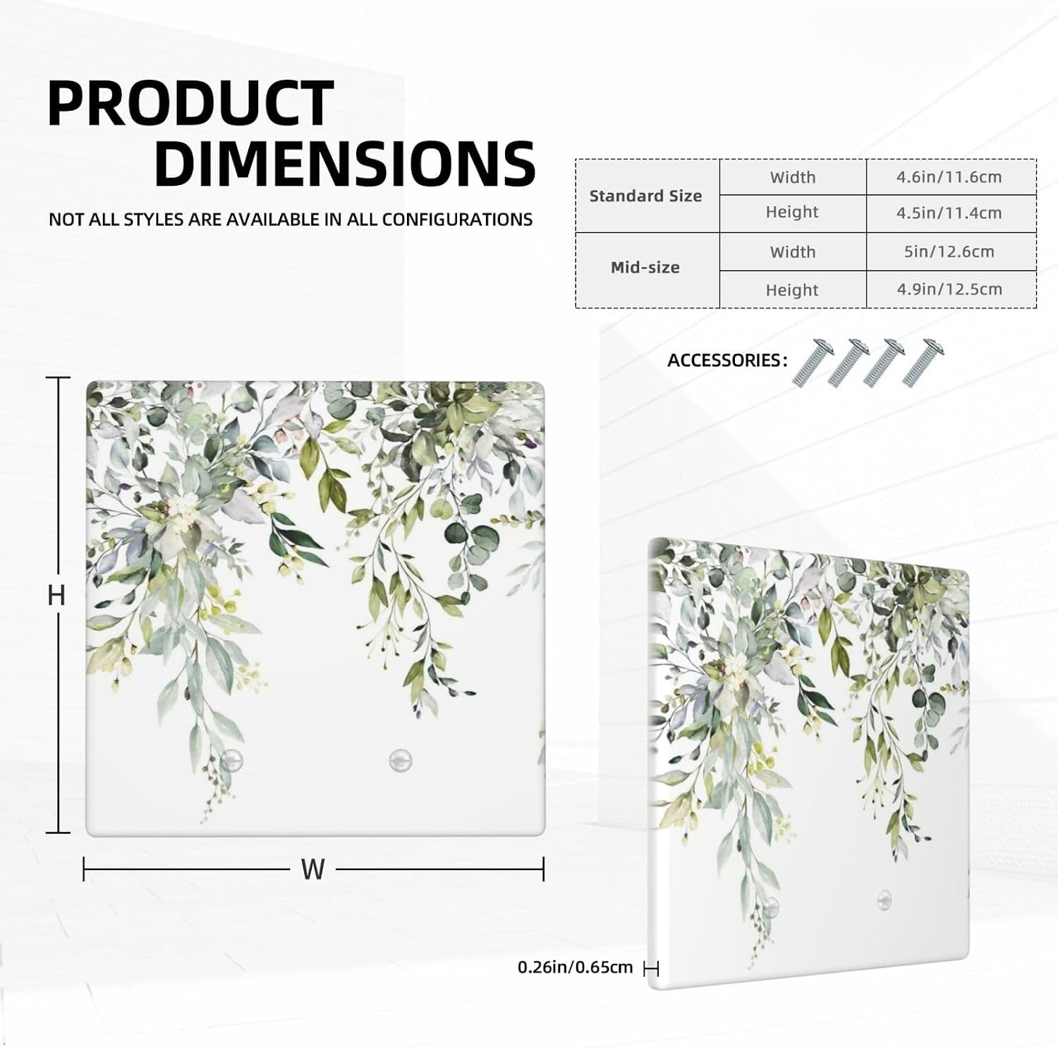 Green Eucalyptus Blank Wall Plate 2 Gang Outlet Covers Switch Plate Farmhouse Decorative Double No Device Blank Wallplate, 4.5 x 4.5 Inch image 5