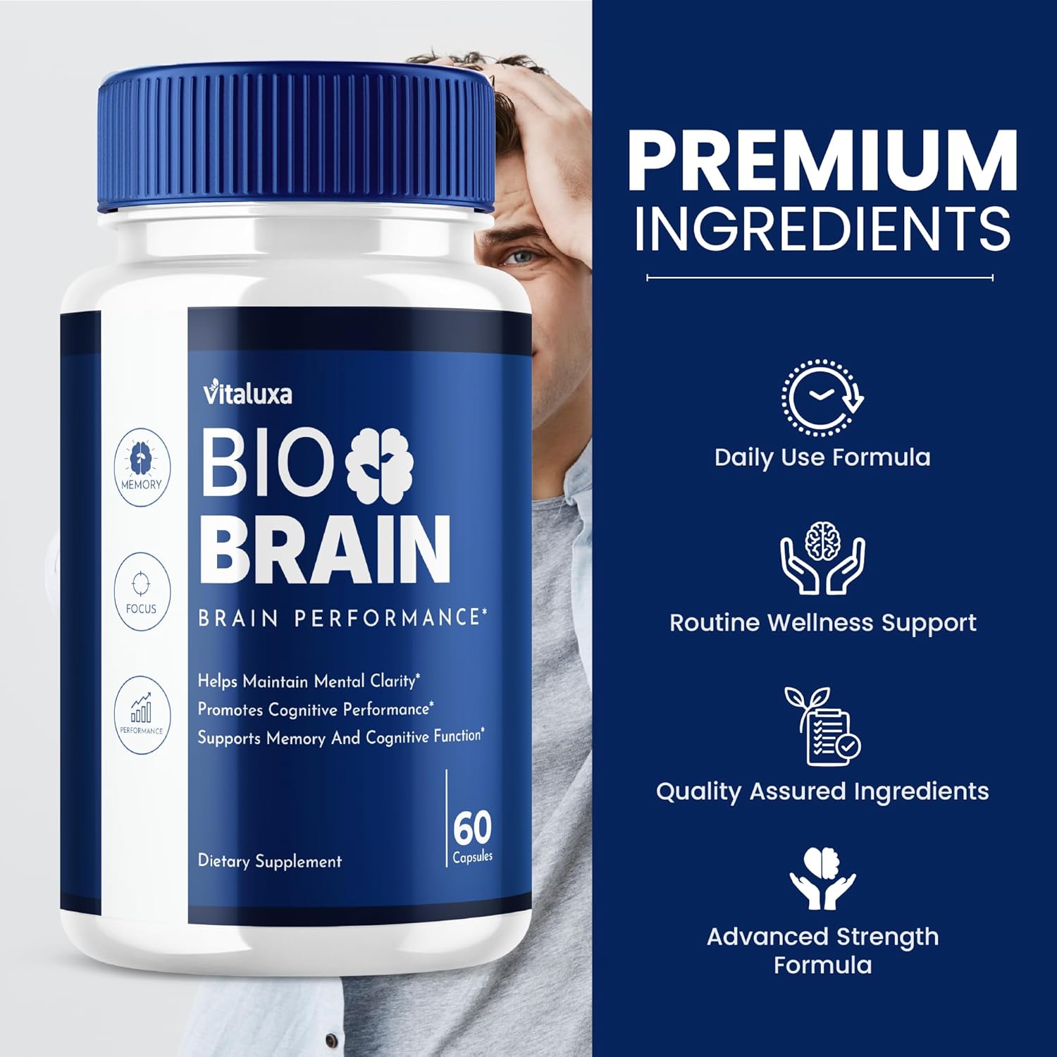 (3 Pack) Bio Brain Capsules, BioBrain Performance Memory Supplement for Mental Clarity, Health & Wellness, Advanced Nootropic Mind Power Supplement Pills for Better Focus, Attention, Calm Mood (180ct)