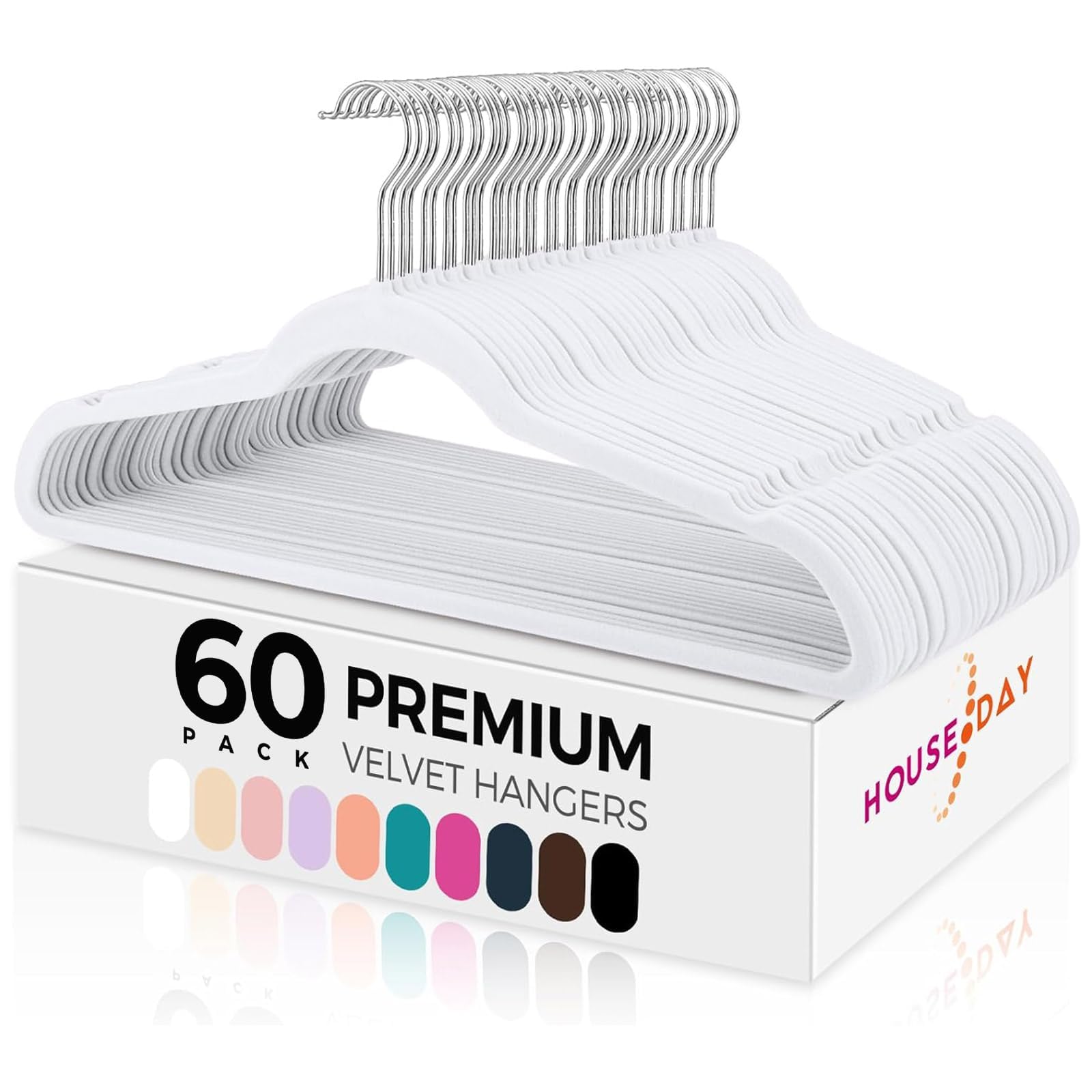 HOUSE DAY White Velvet Hangers 60 Pack, Premium Non-Slip Felt Hangers,Durable Suit Hanger for Space Saving, No Hanger Marks 360 Rotating