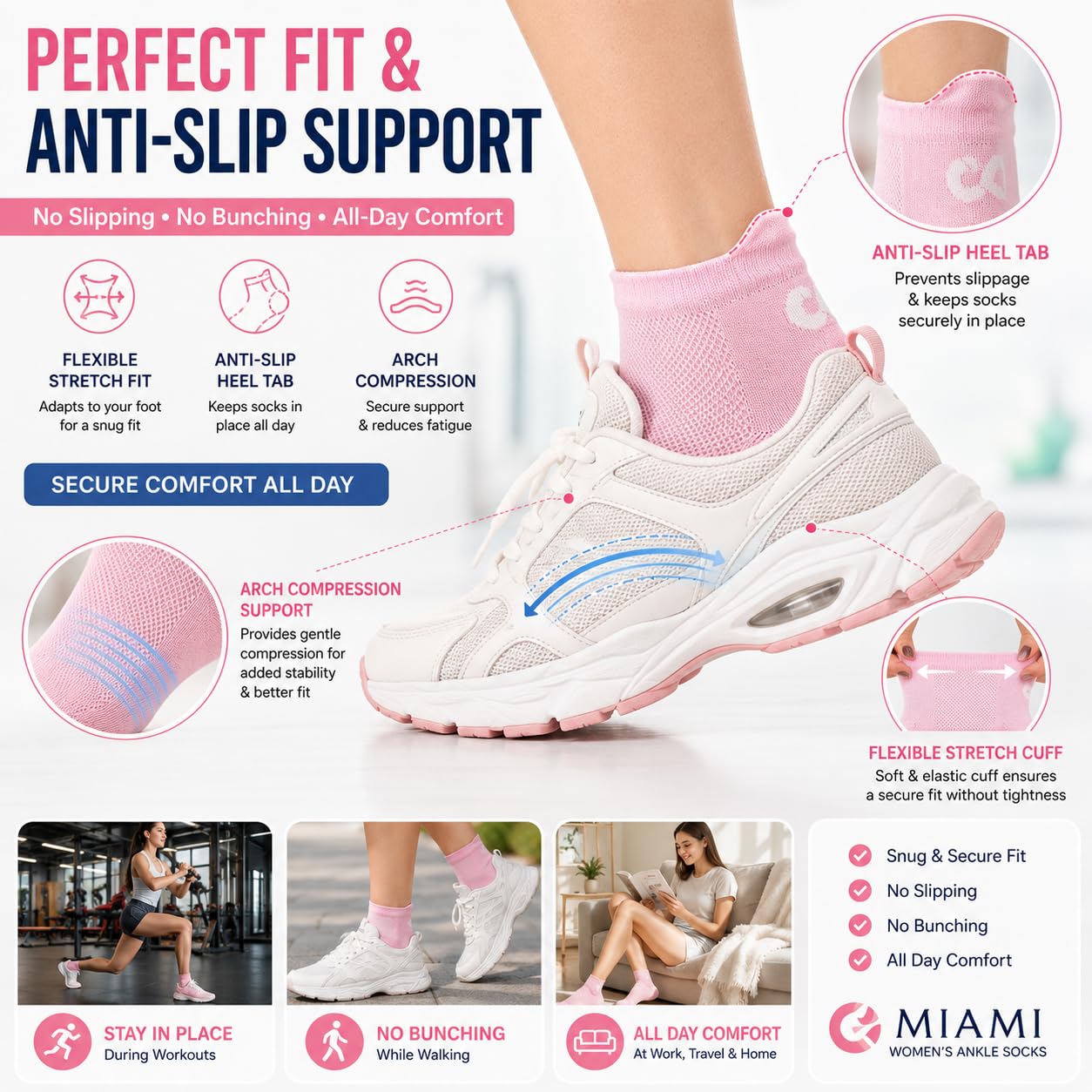 XJARVIS Miami - Calzini alla caviglia per donne e ragazze, in cotone e bambù, per corsa, ciclismo e palestra, inodore, traspiranti, ultra morbidi, confezione da 3, 6, 9, 12 (rosa/viola/giallo),