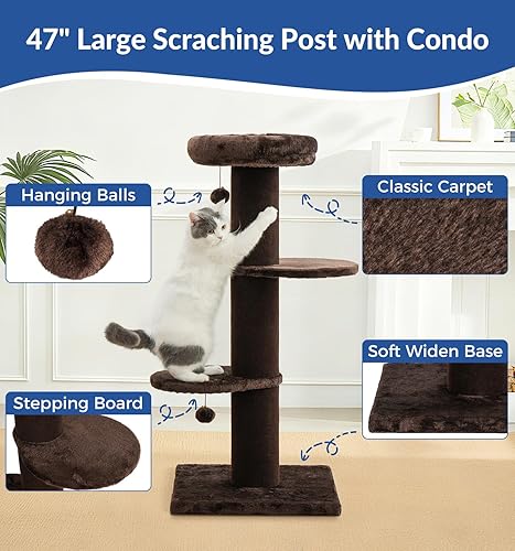 Miniatura 2 de Cat Craft Poste Rascador para Gatos con Cama Poste Rascador de Alfombra con Percha Poste para Gatos de Interior Torre de Árbol para Gatos, Marrón