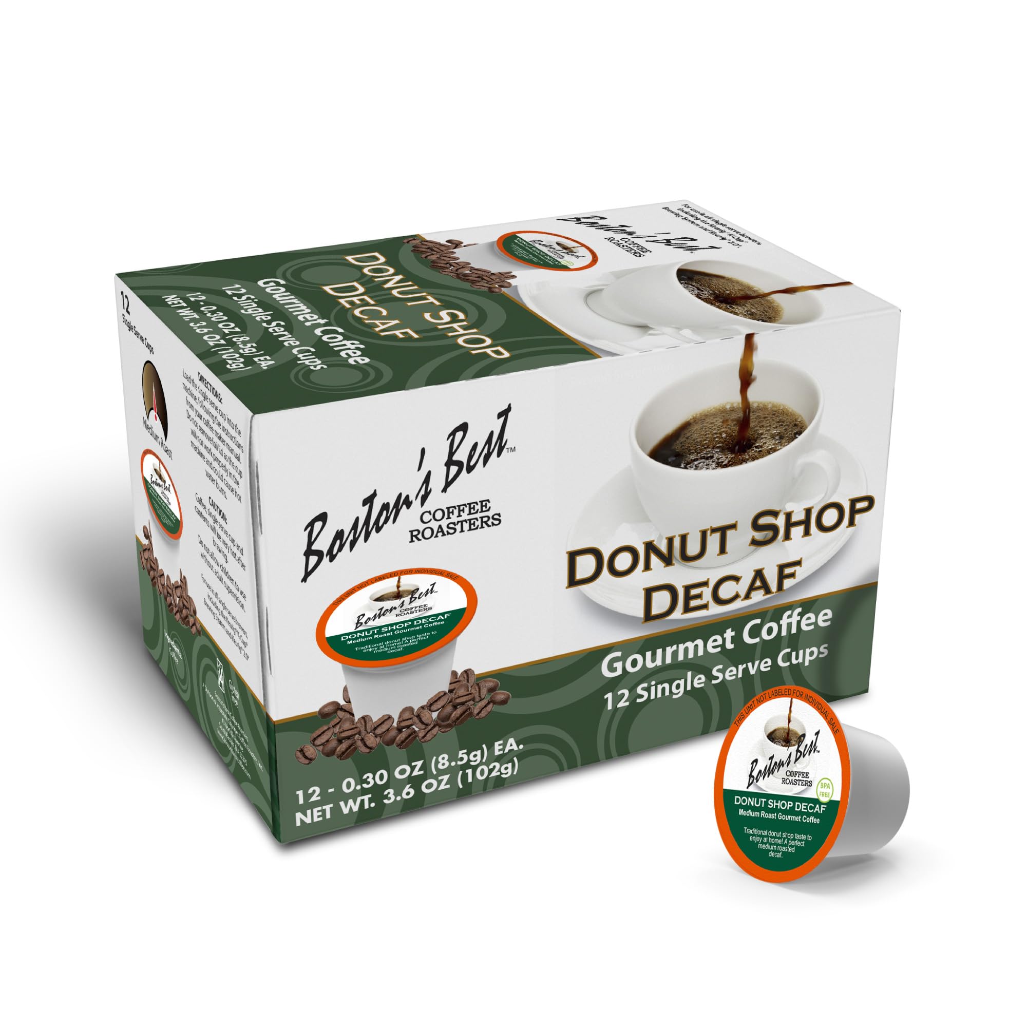 Boston’s Best - Hearty Donut Shop Decaf Medium Roast Coffee, Delicious Gourmet Compatible with Keurig Coffee Maker, 1 Count (12 Single Serve Cups)