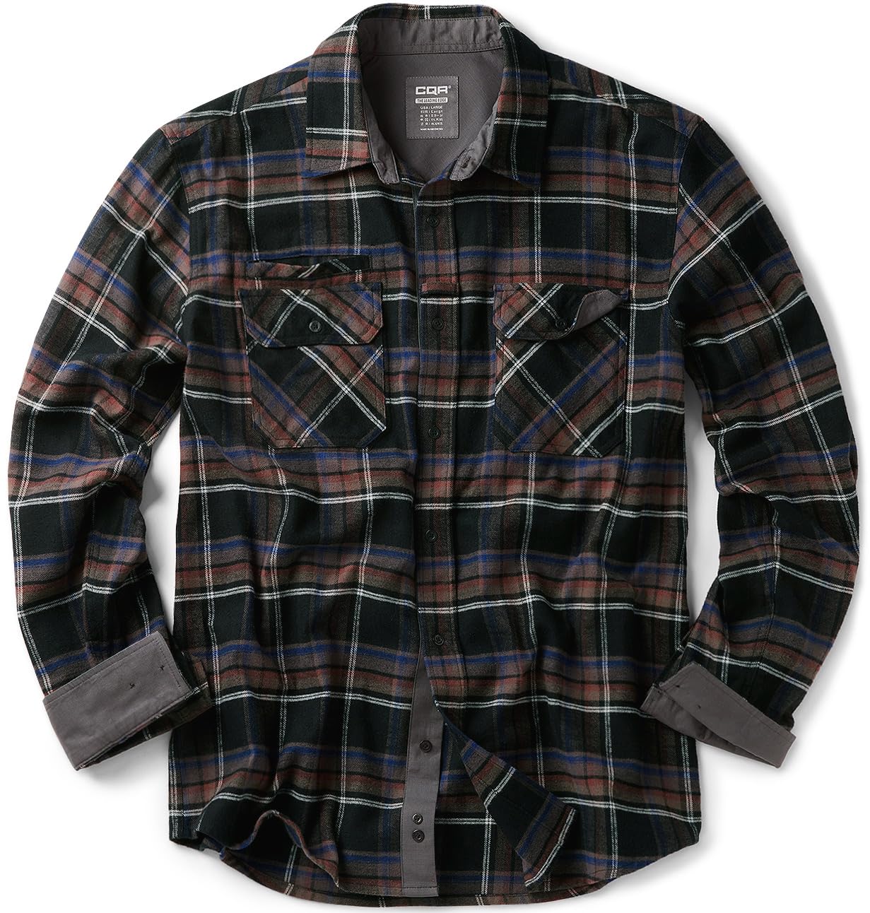 CQR Men's 100% All Cotton Button Down Flannel Shirts, Long Sleeve Brushed Warm Soft Casual Outdoor Plaid Shirt