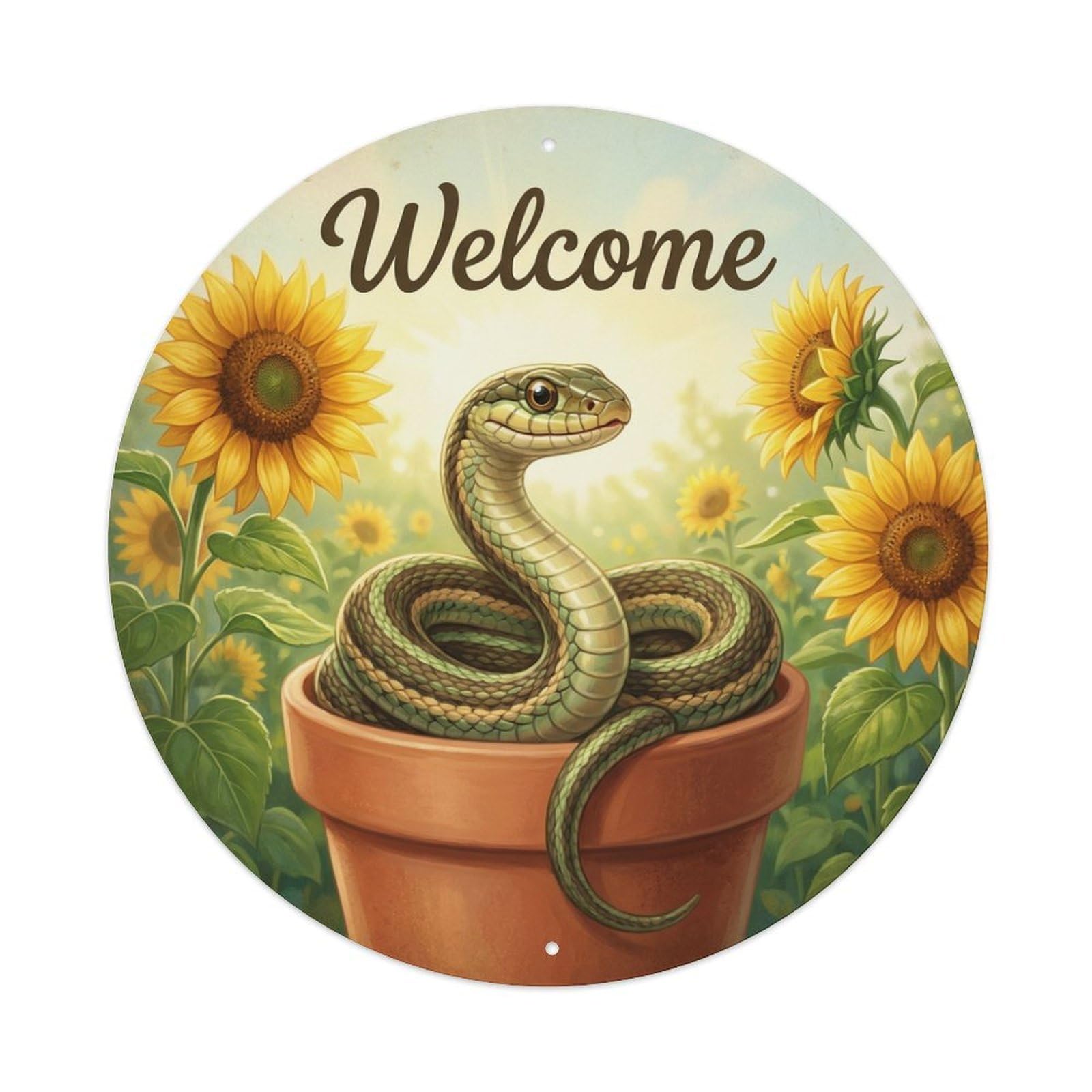 Welcome Snake Sunflower Garden Metal Tin Sign