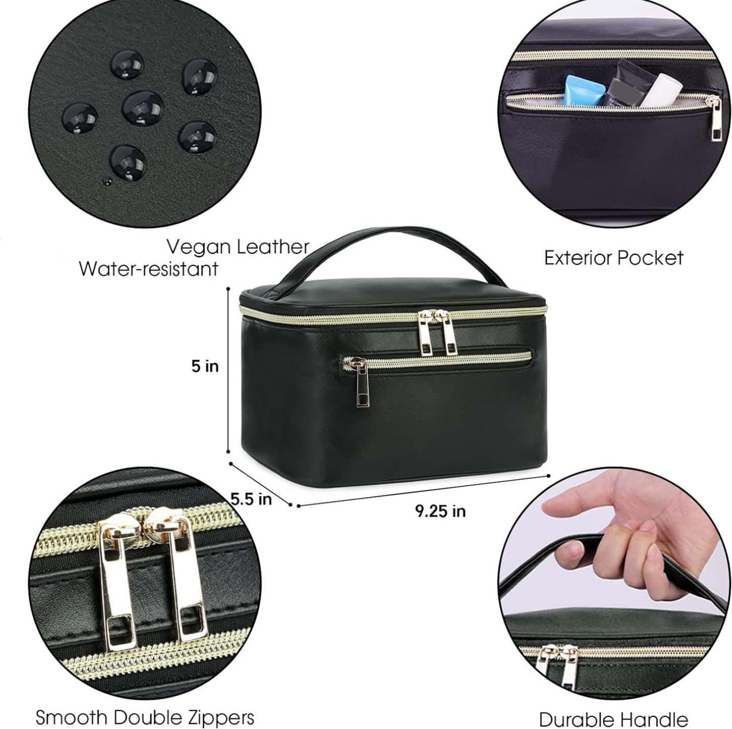 Wandering Nature Kosmetyczka, podróżny organizer na kosmetyki na pędzle do makijażu etui dla kobiet z ekologicznej skóry wegańskiej, Czarny, Stylowy