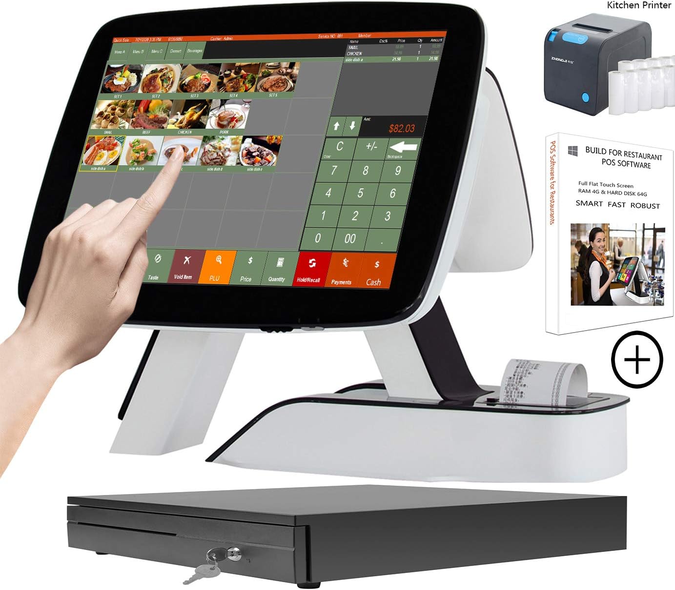 Buy Zhongji All In One Touch Pos System Cash Register With Built In Printer Point Of Sale Software For Restaurants Bar Set03 Online In Indonesia B08dthbhz9