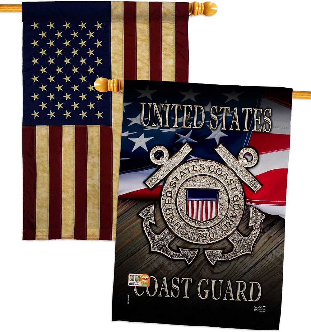 US Coast Guard House Flags Pack Armed Forces USCG Semper Paratus United State American Military Veteran Retire Official USA Applique Small Decorative Gift Yard Banner Double-Sided Made In 28 X 40