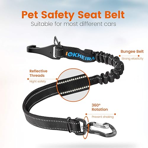 Miniatura 4 de IOKHEIRA Cinturón de seguridad para perro, arnés ajustable actualizado reflectante con elástico de bungee para asiento de coche con mosquetón