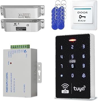 Access Control System Door Buzzer Entry System +Power Supply DC 12V+Door Switch Button+Electric Lock+ 10pcs 125KHz ID Key Fobs,Suitable for Home, Office, Hotel Electric bolt lock