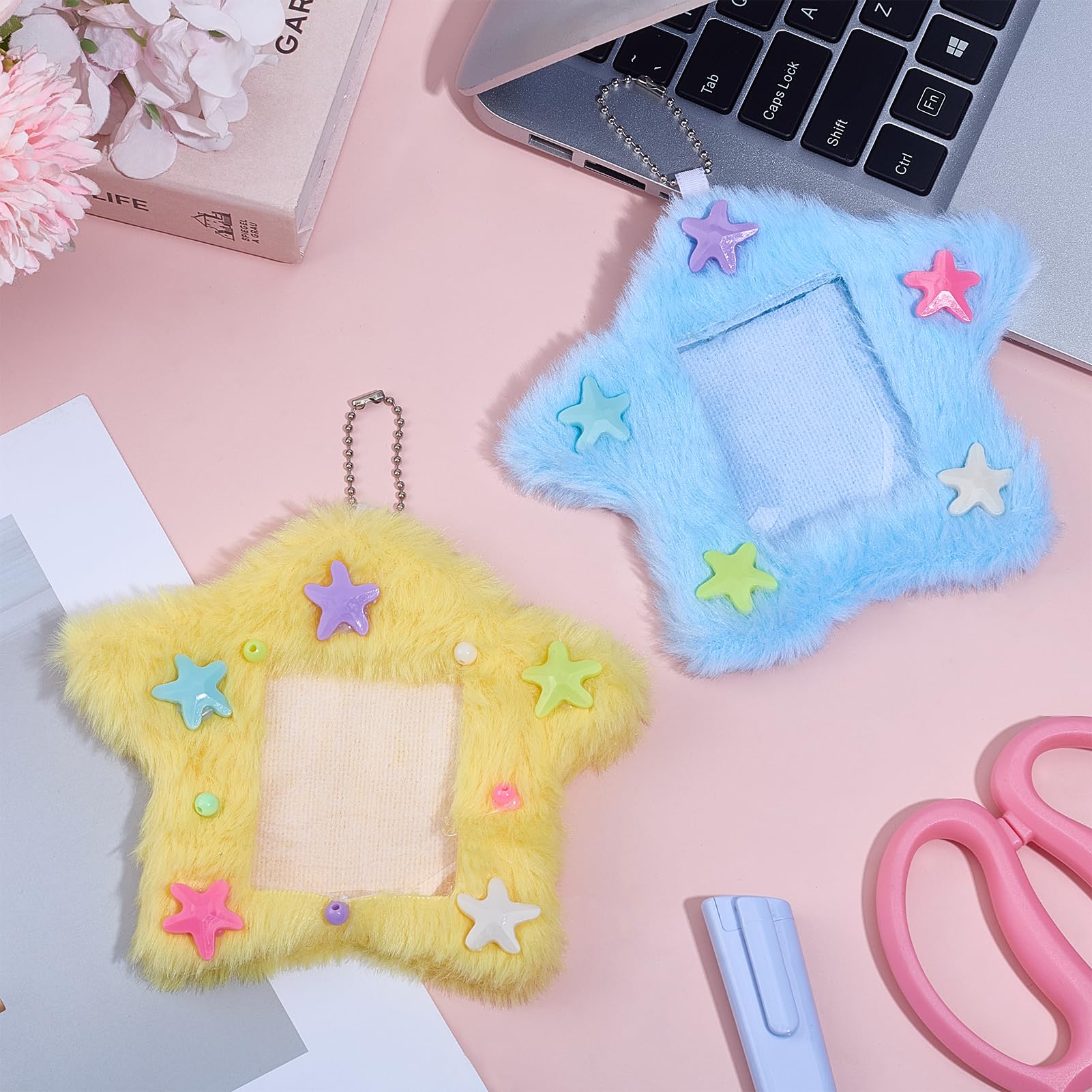 NICENEEDED 2 PCS Star Photocard Holder, 3 Inch Cute Plush Keychain Pendant Photo Card Holder - Image 4