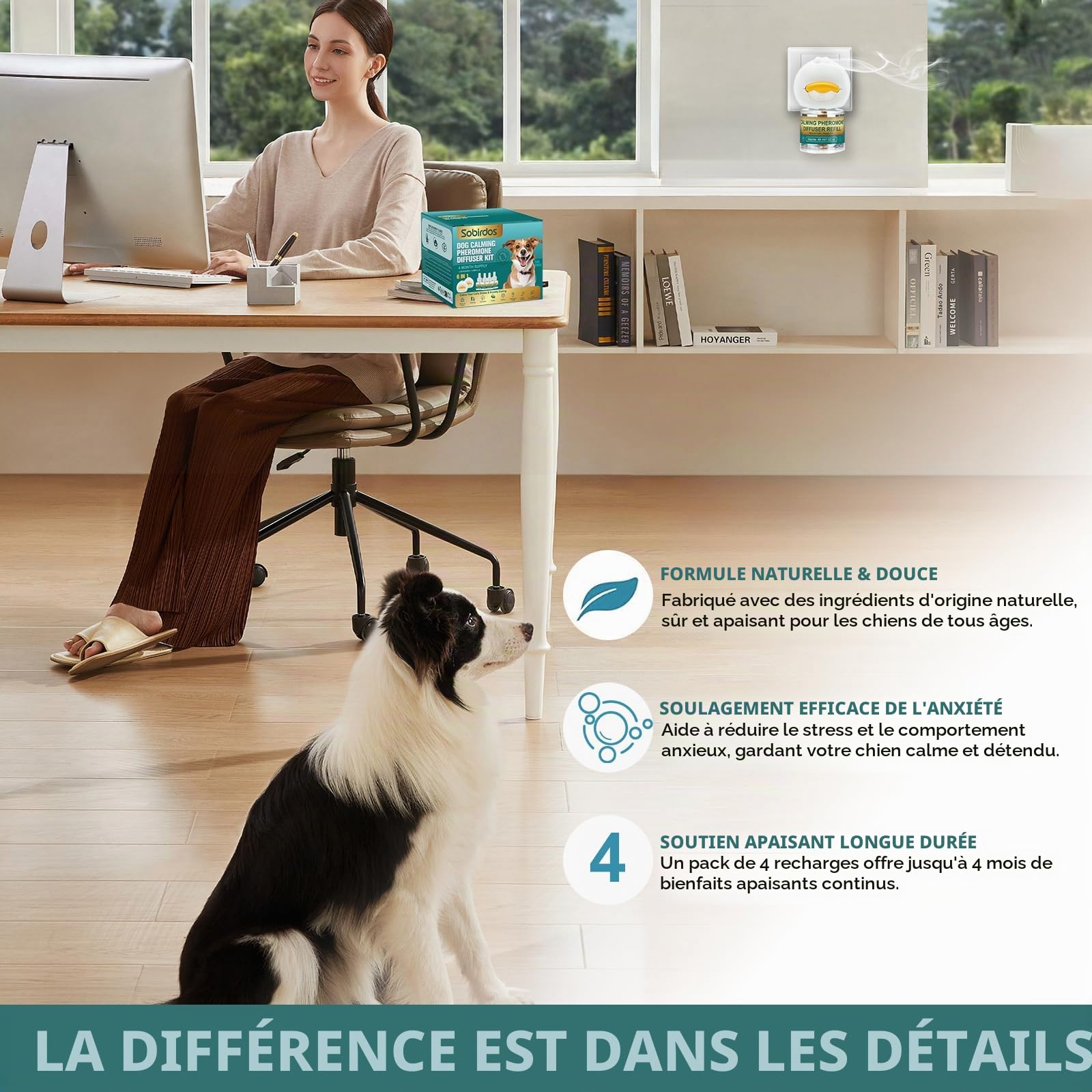 Kit Diffuseur de Phéromones Apaisantes pour Chiens – 2 Diffuseurs + 4 Recharges, Réduit l'Anxiété & Le Stress, Idéal pour Orages, Trajets en Voiture & Nouveaux Environnements (A)