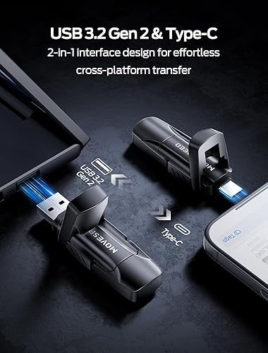 Miniatura 3 de MOVE SPEED Unidades de estado sólido de 1 TB, SSD externo de velocidad de lectura de 570 MBS con doble puerto tipo C + USB 3.2 SSD portátil para