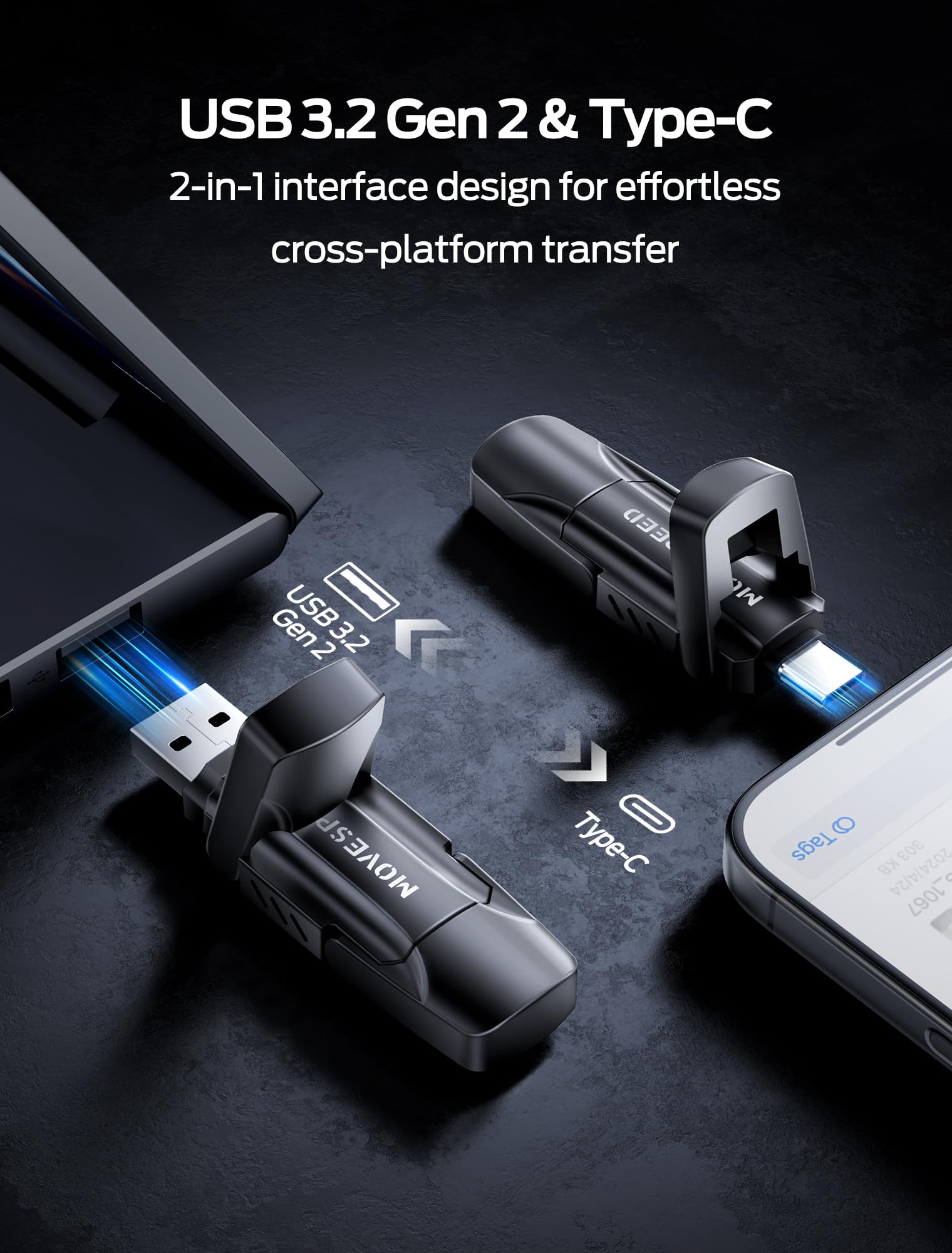 MOVE SPEED Unidades de estado sólido de 128 GB, SSD externo de velocidad de lectura de 570 MB/S con doble puerto tipo C + SSD portátil USB 3.2 para iPhone 17/16/15 Series, Android, Mac, Windows