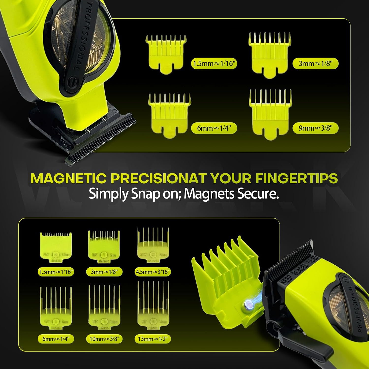 WMARK Hair Clippers for Men Professional Barber Clippers and Trimmers Set Cordless Hair Clippers for Hair Cutting, High Speed, Rechargeable, Powder Metallurgy DLC Ceramic Fade NG-8613 KIT (Green)