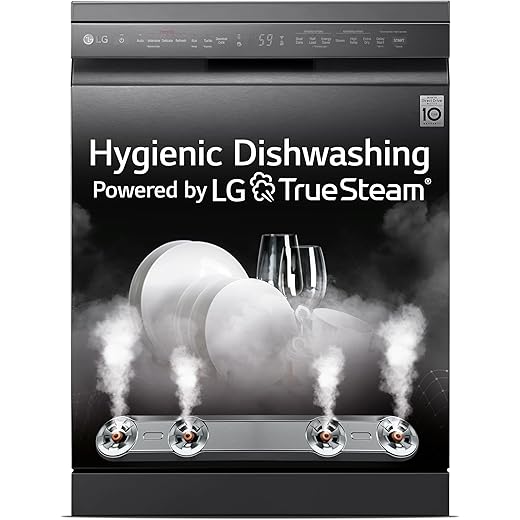 LG 14 Place Setting Free Standing Dish Washer with TrueSteam, QuadWash, EasyRack Plus, Wi-Fi Enabled (DFB424FM, Matte Black, Inverter Direct Drive Motor)