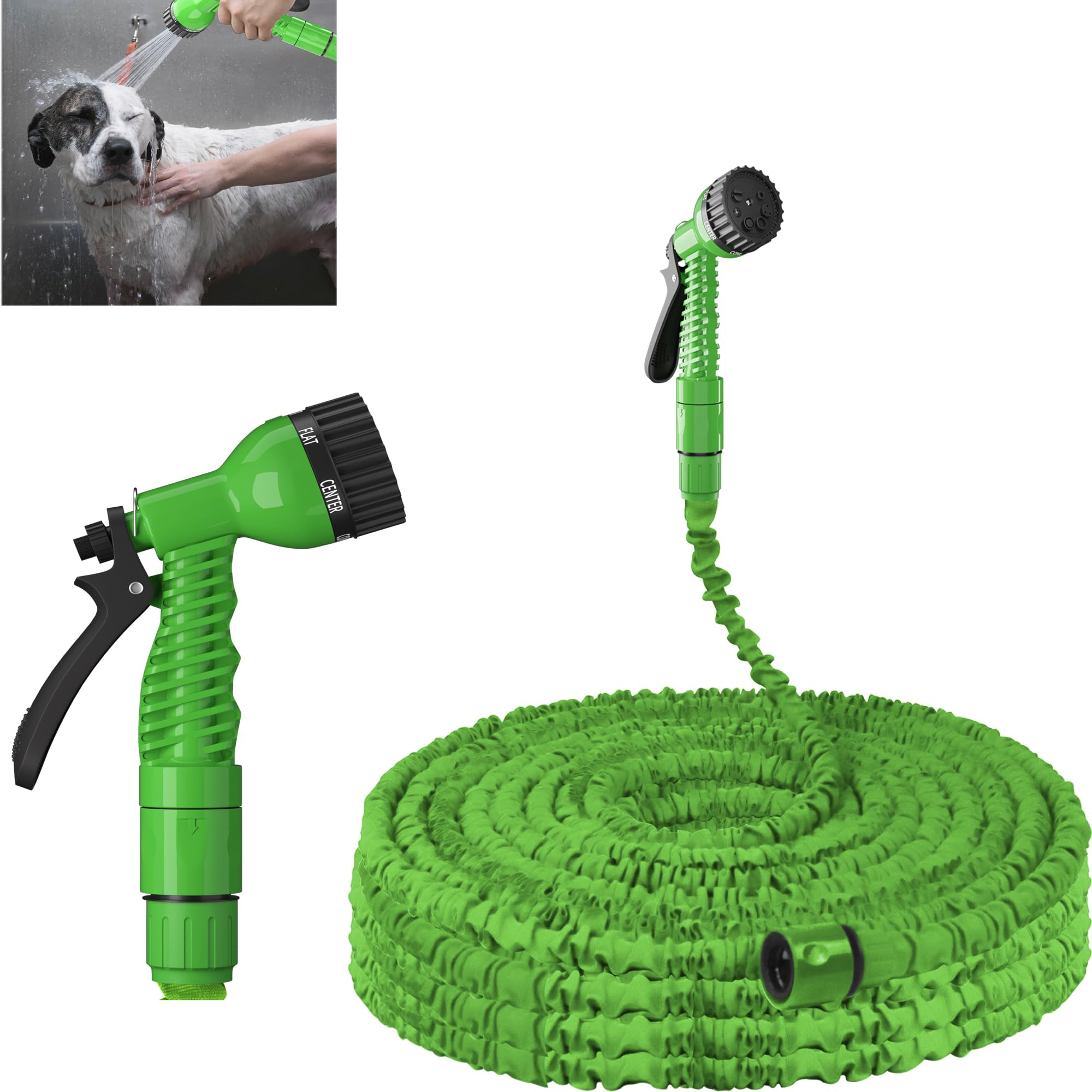 Flexible Garden Hose 200FT - Expandable Outdoor Water Hose Pipe, 1/2", 3/4" Fittings, Kink and Leak Proof, 7 Function Nozzle for Car Washing - Green