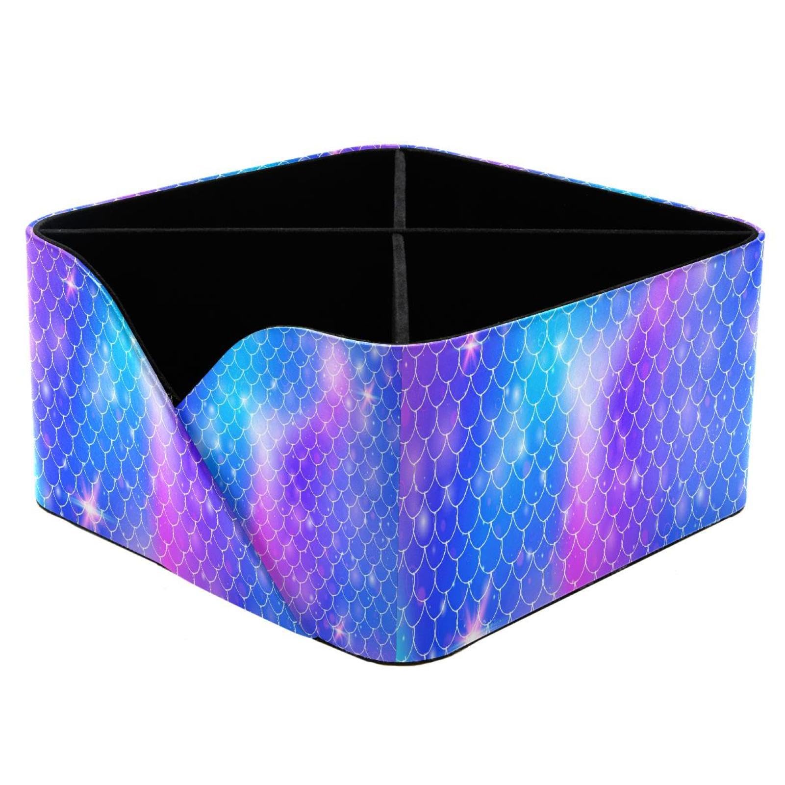 KengjuTesu Mermaid Fish Scales Colorful Desktop Organizer Pen Holder, Rectangular Pencil Cup for Office, Study and Makeup Stations