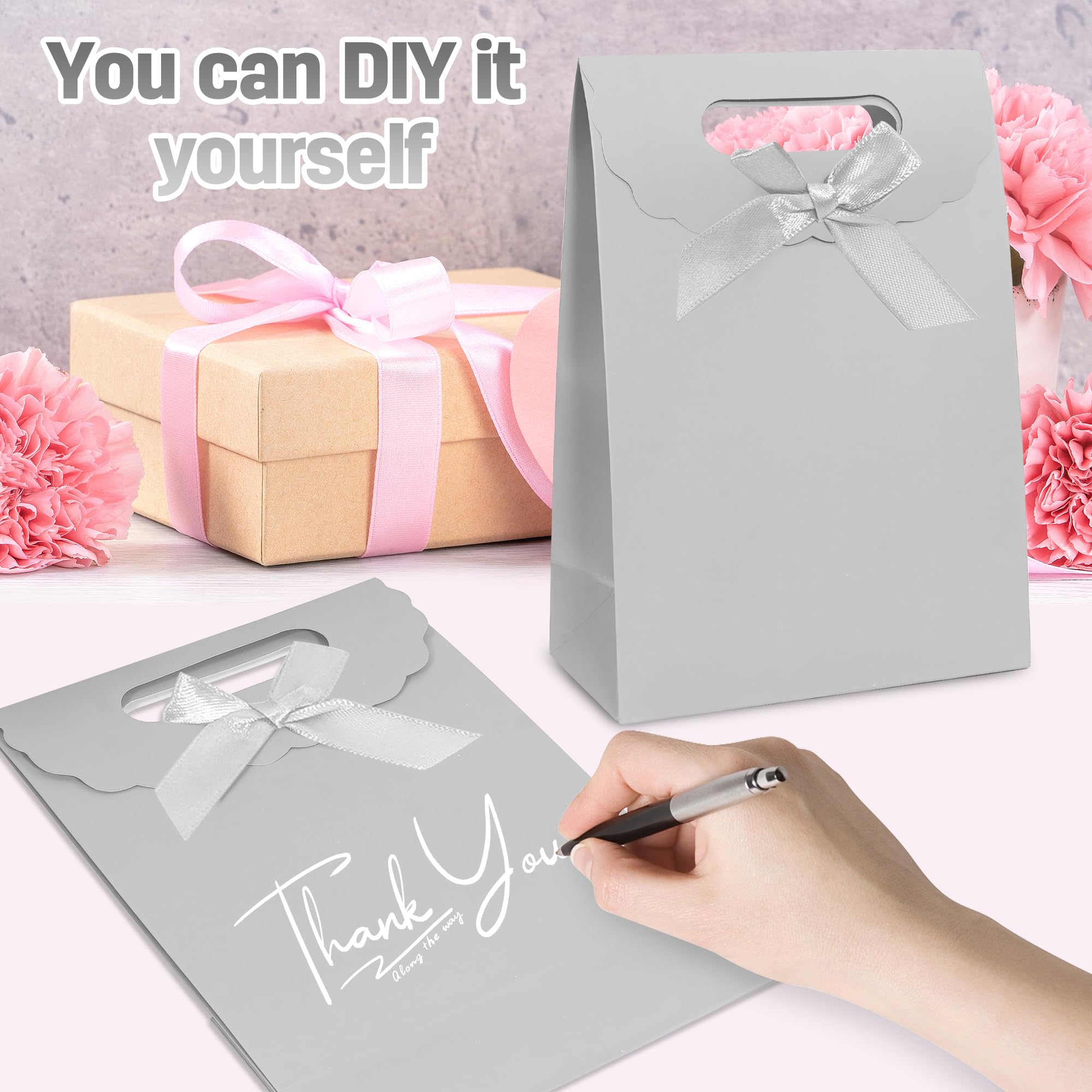 Patdefie Gift bags 4pcs Medium Size 7×4×10 inch Gift Bags with Handles For Party,Birthday,Favor,Weddings,Other Occasion (silver)