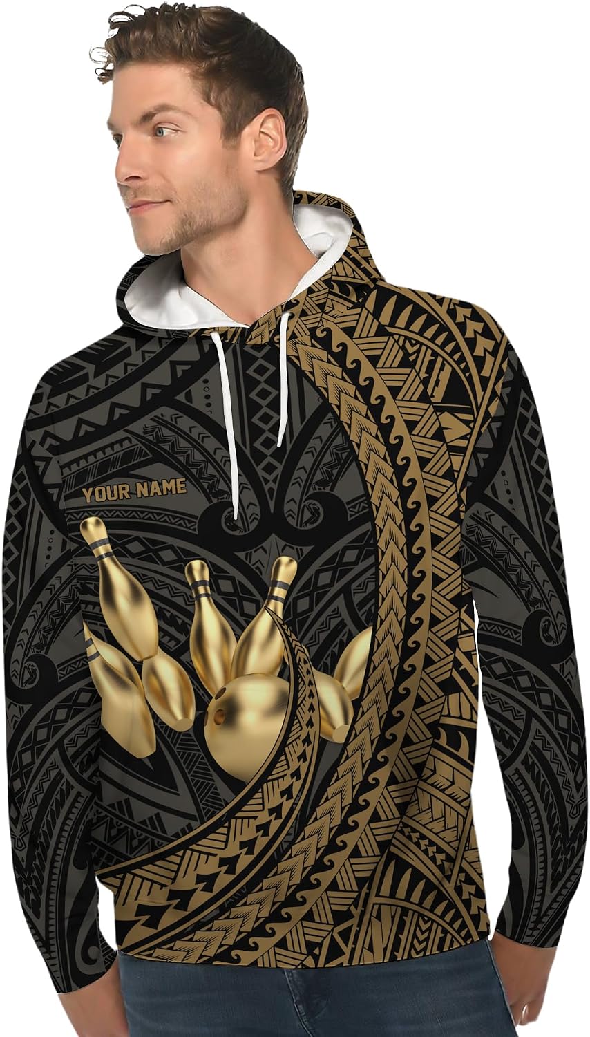 Men's Bowling Novelty Hoodie Custom Paisley Gold Bowling Ball Shirt For Bowling Lover Printed Bowling Team Clothes