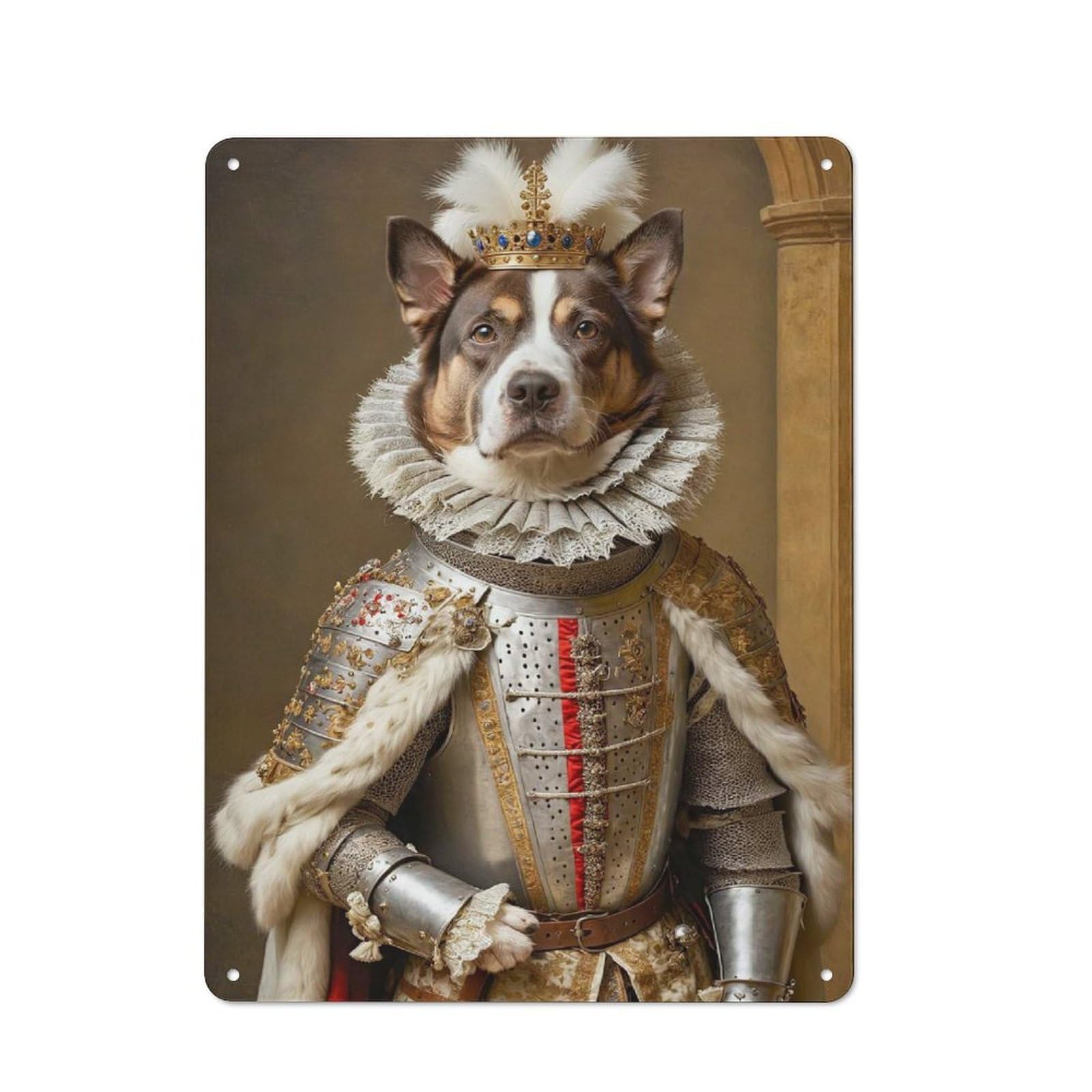 Junmoney Style-10 Dog In Royal Armor Rustic Tin Wall Plaque 40X30cm For Kitchen Or Home Bar, A Winter Wall Decor Update For Kitchen Decor Lovers